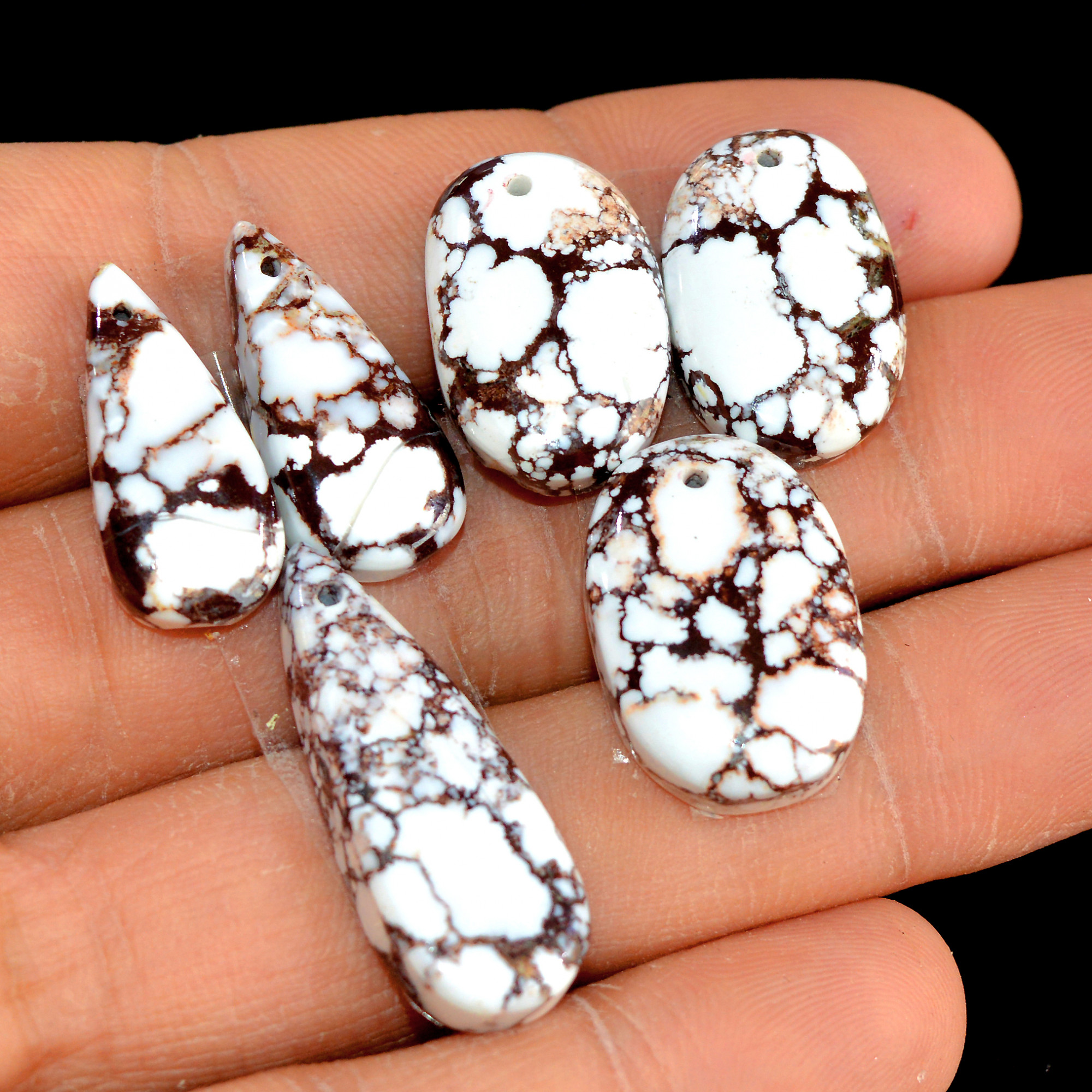 2 Set 79 Cts Natural Wild Horse Magnesite 3 Pcs Set Front Drill For Matching Semi-Precious Gemstone For Earring and Pendant Making 15498