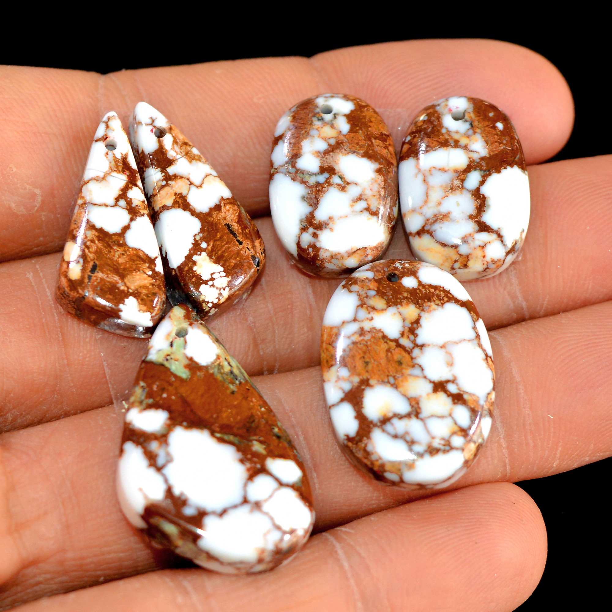 2 Set 98 Cts Natural Wild Horse Magnesite 3 Pcs Set Front Drill For Matching Semi-Precious Gemstone For Earring and Pendant Making 15499