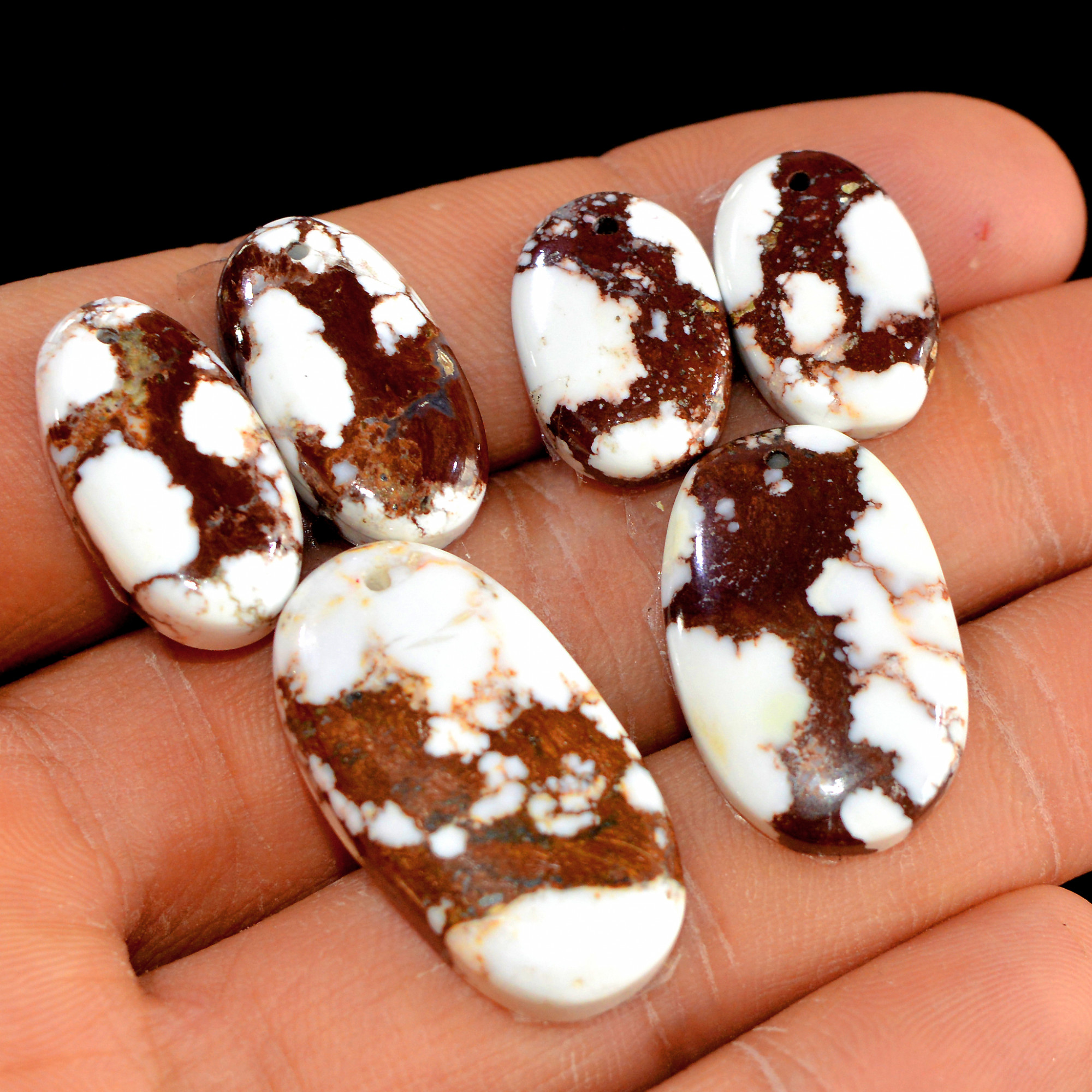 2 Set 90 Cts Natural Wild Horse Magnesite 3 Pcs Set Front Drill For Matching Semi-Precious Gemstone For Earring and Pendant Making 15500
