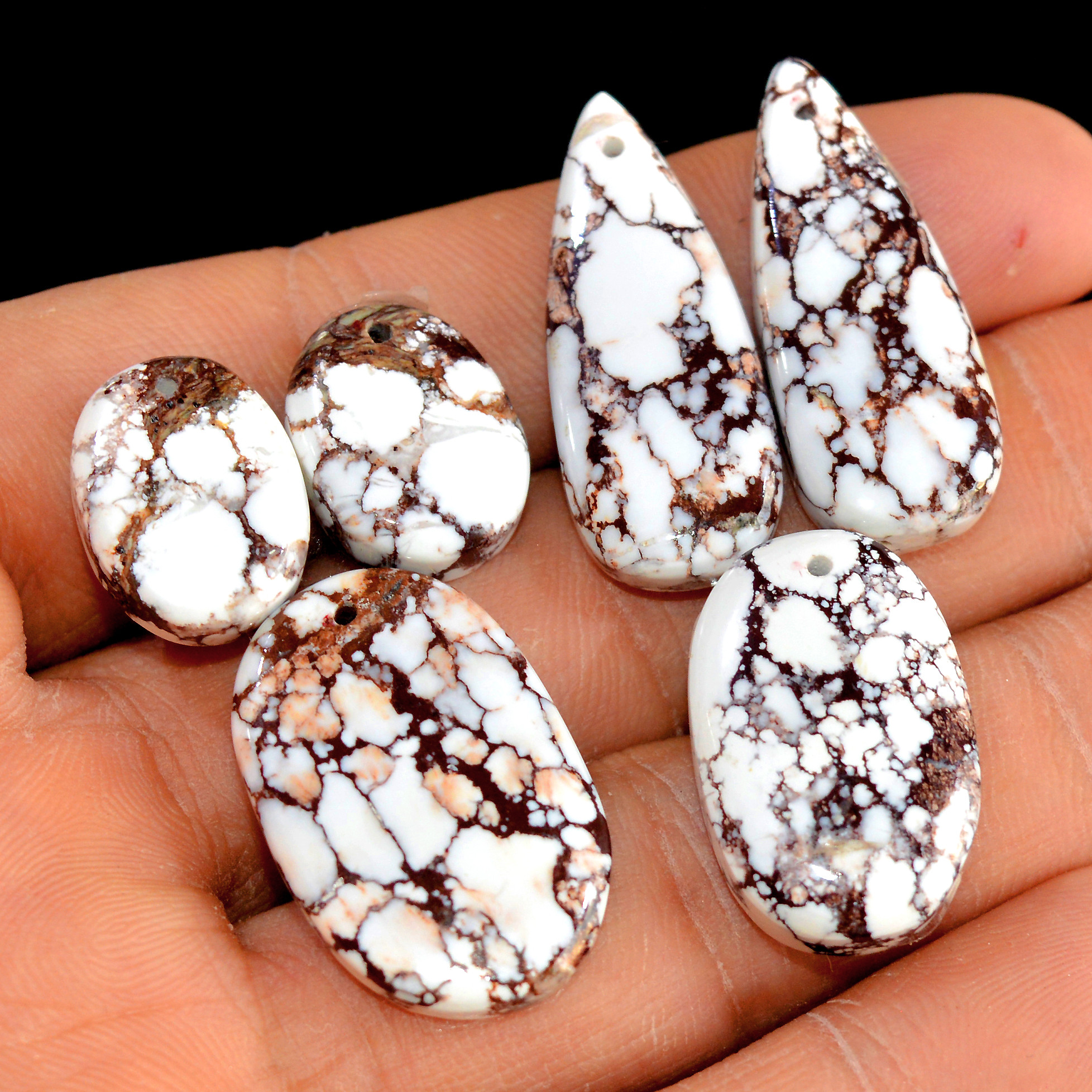 2 Set 103 Cts Natural Wild Horse Magnesite 3 Pcs Set Front Drill For Matching Semi-Precious Gemstone For Earring and Pendant Making 15501