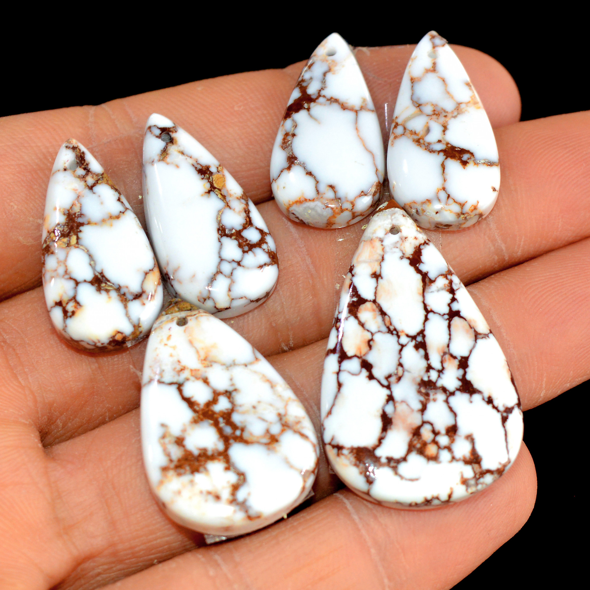 2 Set 115 Cts Natural Wild Horse Magnesite 3 Pcs Set Front Drill For Matching Semi-Precious Gemstone For Earring and Pendant Making 15502