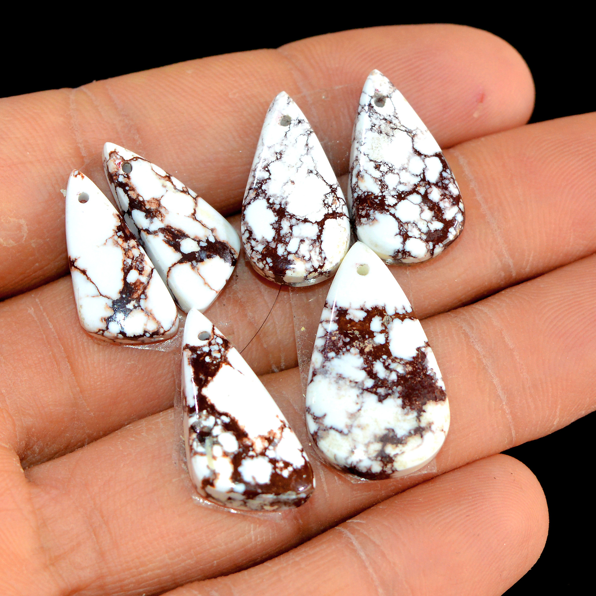 2 Set 52 Cts Natural Wild Horse Magnesite 3 Pcs Set Front Drill For Matching Semi-Precious Gemstone For Earring and Pendant Making 15503