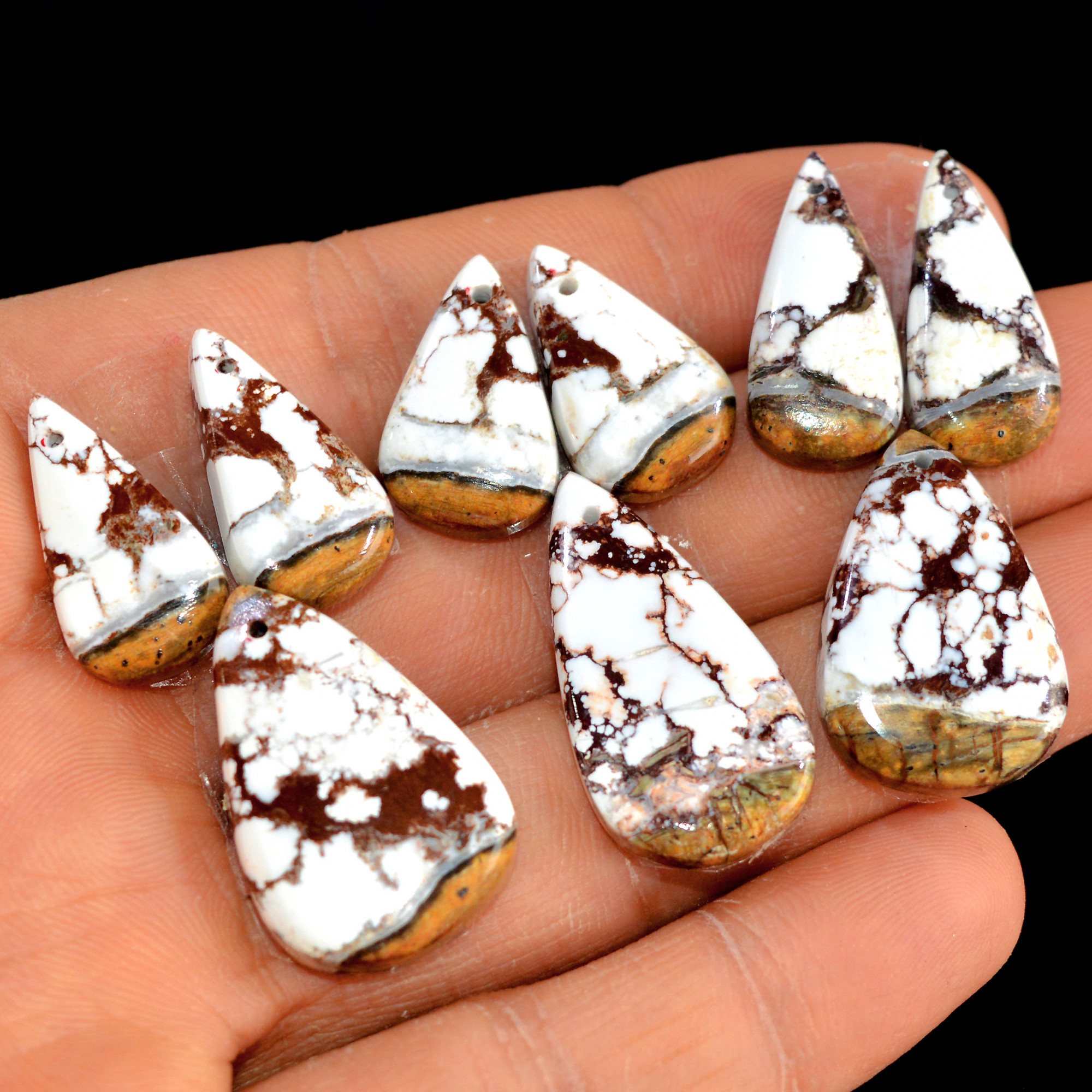 3 Set 123 Cts Natural Wild Horse Magnesite 3 Pcs Set Front Drill For Matching Semi-Precious Gemstone For Earring and Pendant Making 15504