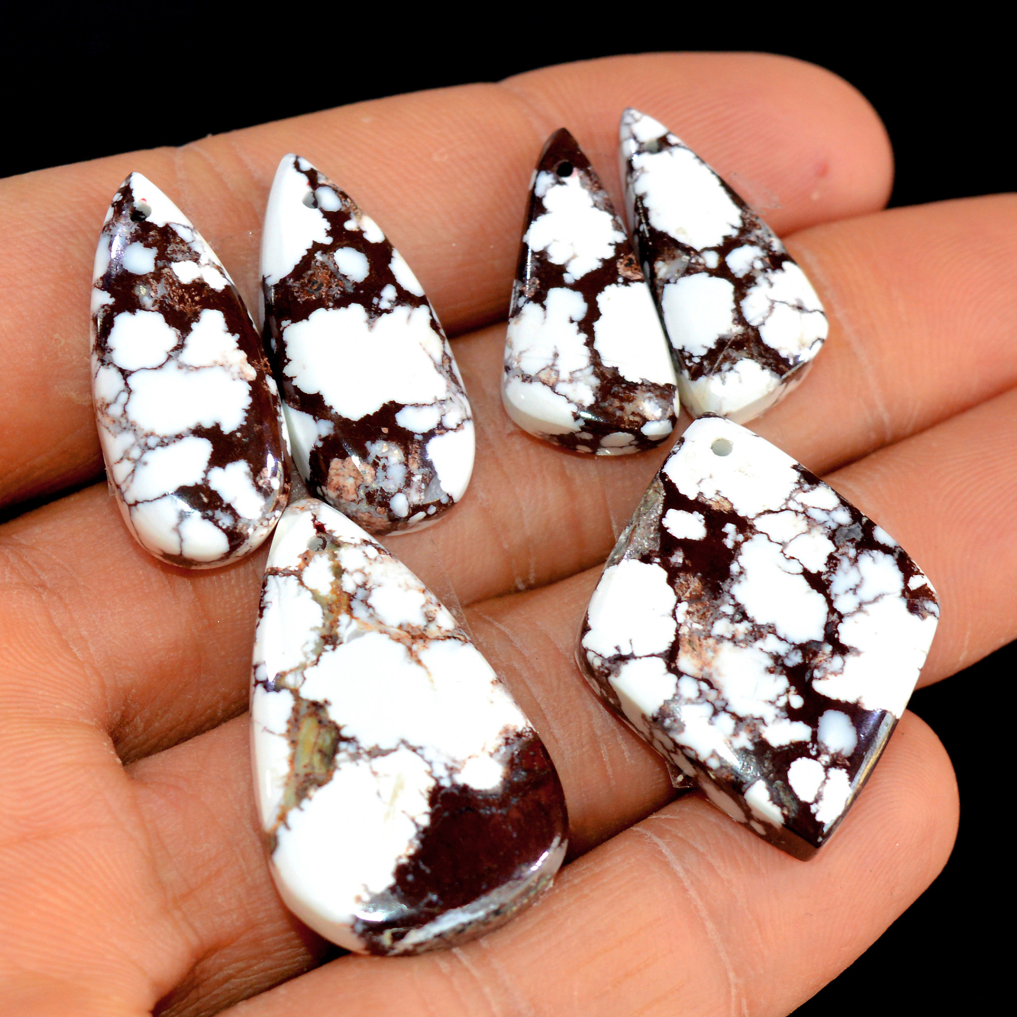 2 Set 107 Cts Natural Wild Horse Magnesite 3 Pcs Set Front Drill For Matching Semi-Precious Gemstone For Earring and Pendant Making 15505