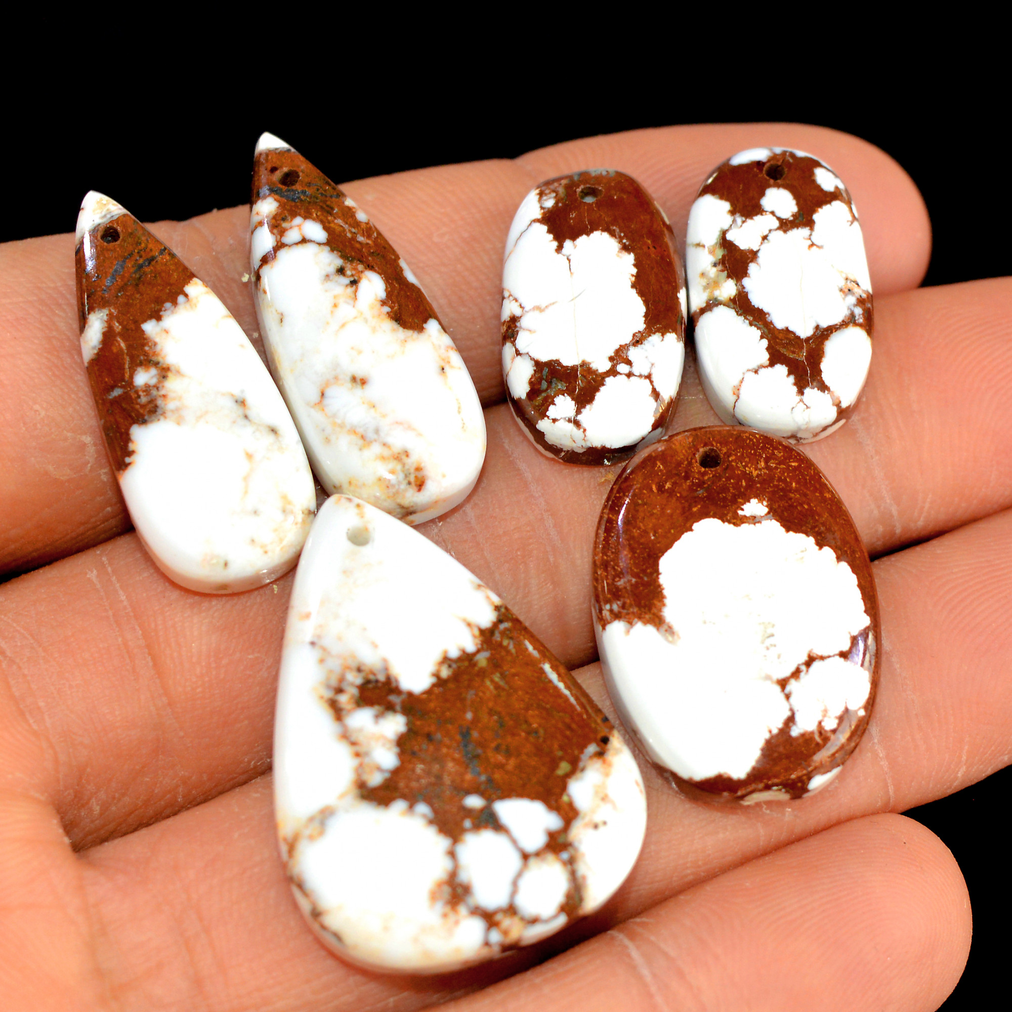 2 Set 111 Cts Natural Wild Horse Magnesite 3 Pcs Set Front Drill For Matching Semi-Precious Gemstone For Earring and Pendant Making 15506