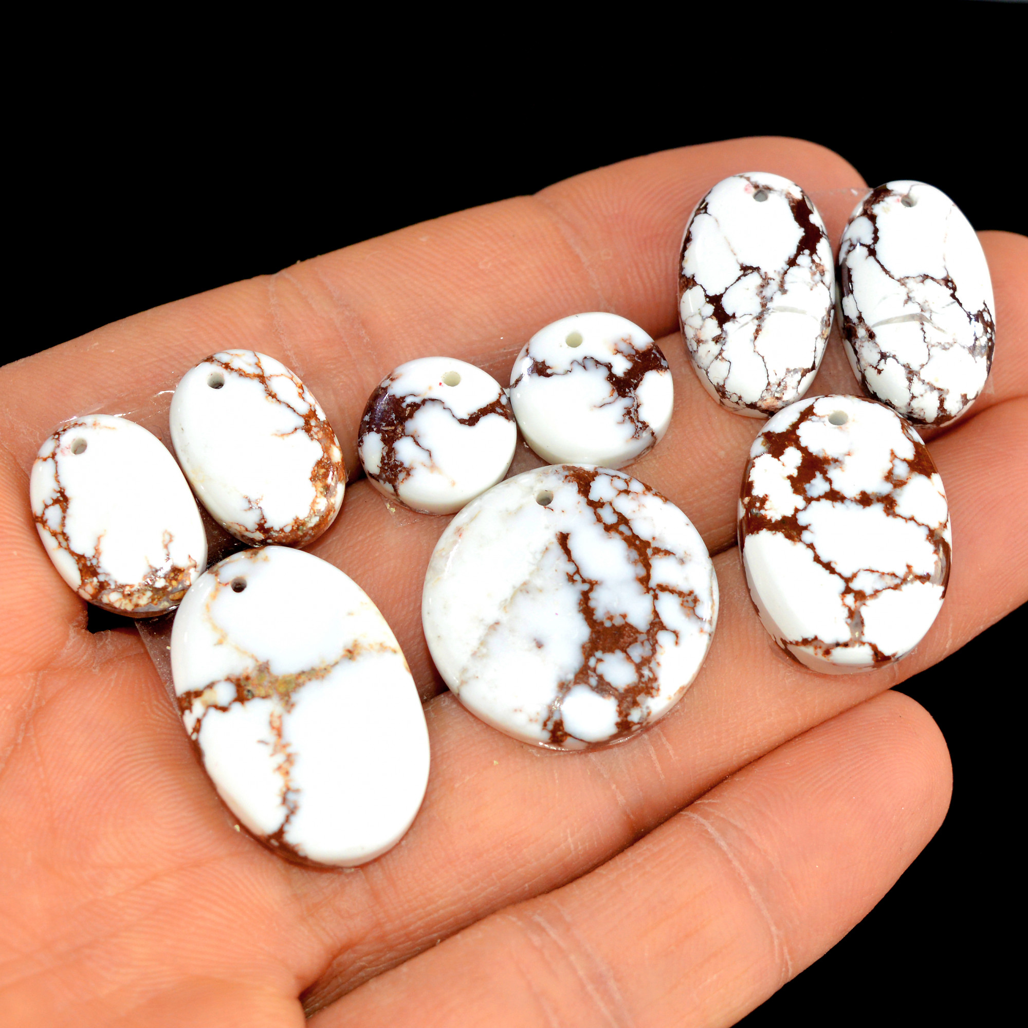 3 Set 124 Cts Natural Wild Horse Magnesite 3 Pcs Set Front Drill For Matching Semi-Precious Gemstone For Earring and Pendant Making 15507