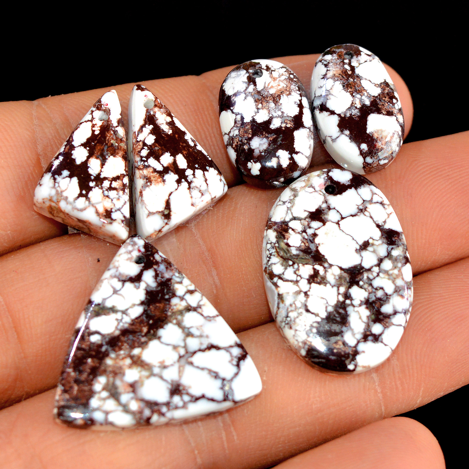 2 Sets 76 Cts Natural Wild Horse Magnesite 3 Pcs Set Front Drill For Matching Earring and Pendant Making Gift For Women Silver Jewelry 15508