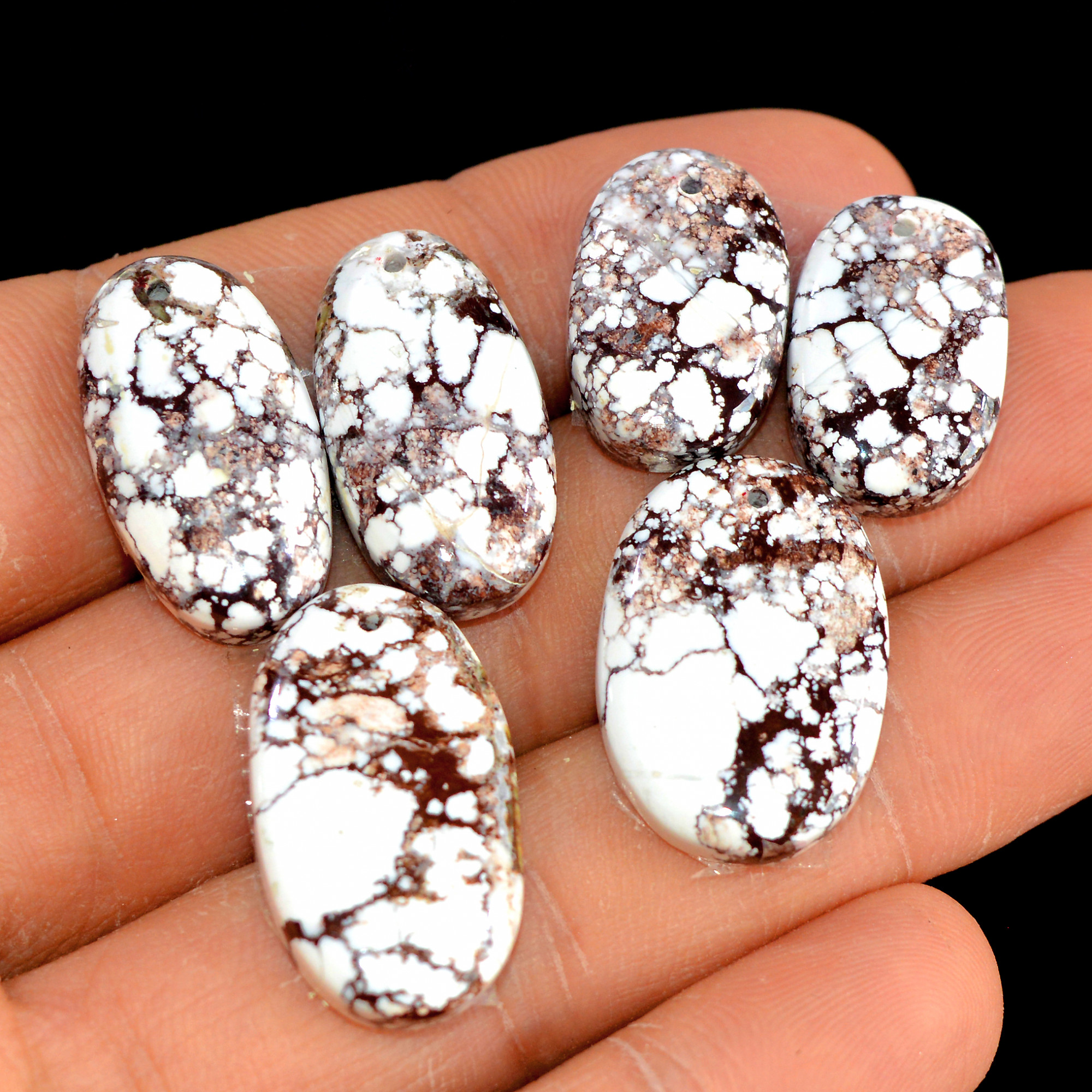 2 Sets 97 Cts Natural Wild Horse Magnesite 3 Pcs Set Front Drill For Matching Earring and Pendant Making Gift For Women Silver Jewelry 15509