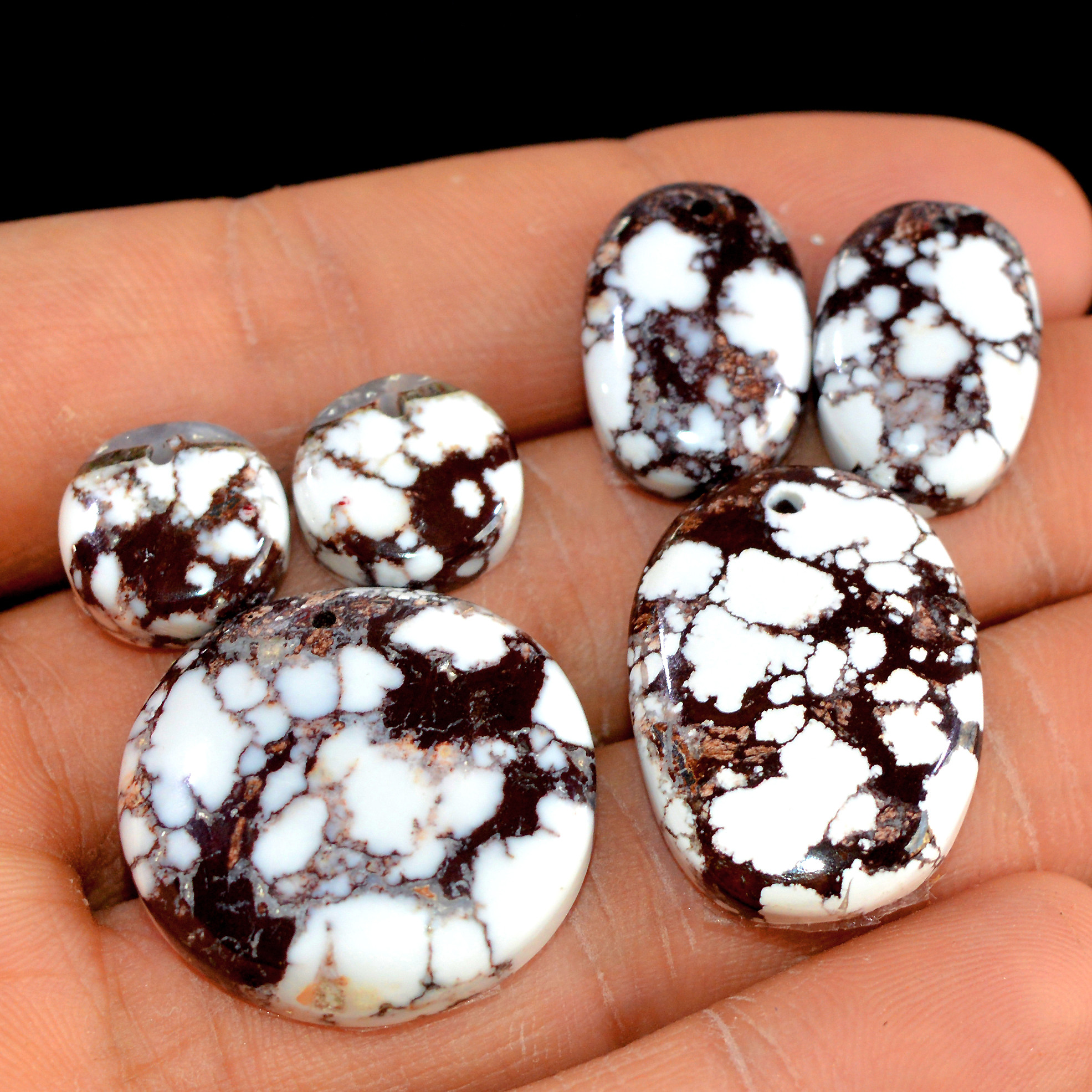 2 Sets 107 Cts Natural Wild Horse Magnesite 3 Pcs Set Front Drill For Matching Earring and Pendant Making Gift For Women Silver Jewelry 15510