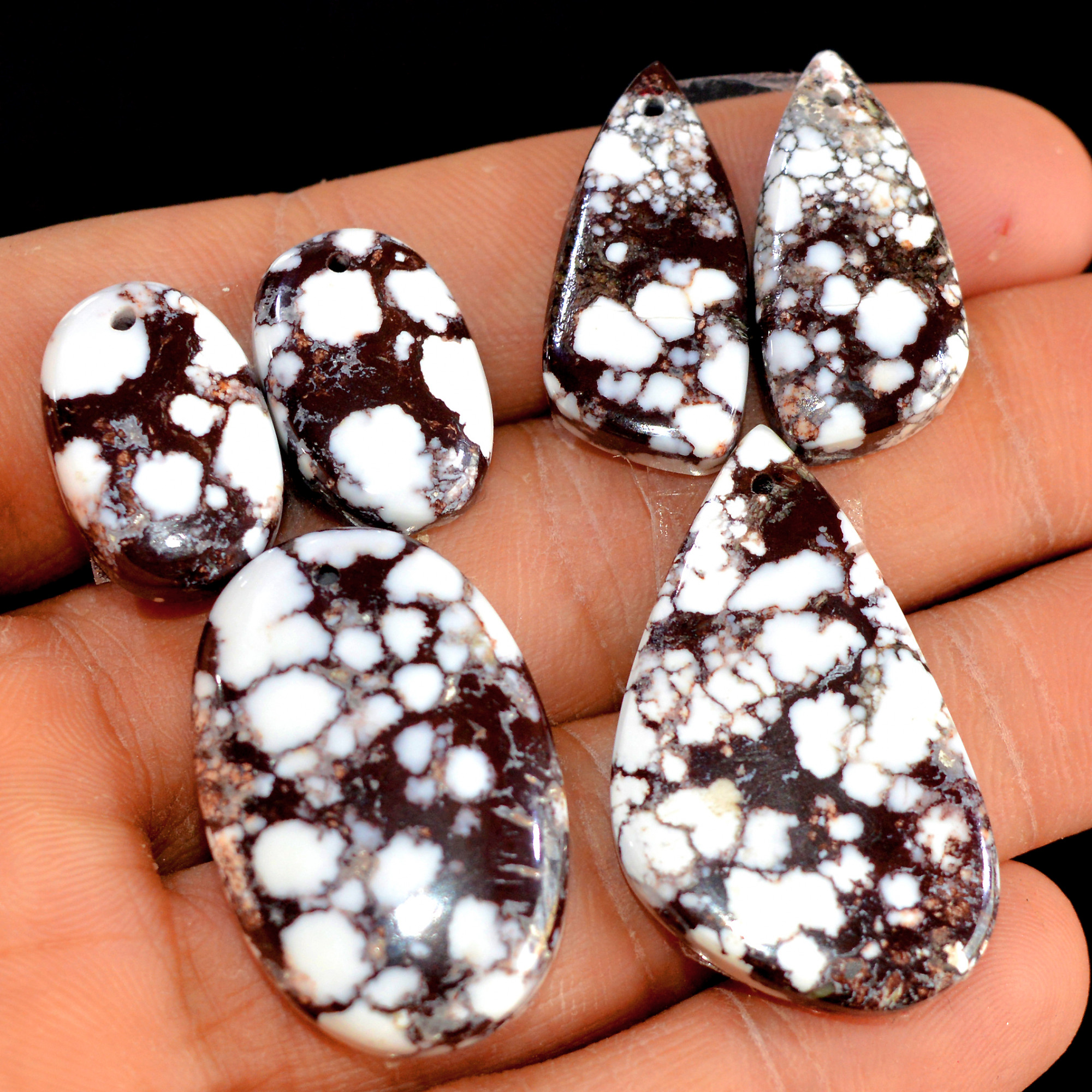 2 Sets 128 Cts Natural Wild Horse Magnesite 3 Pcs Set Front Drill For Matching Earring and Pendant Making Gift For Women Silver Jewelry 15511