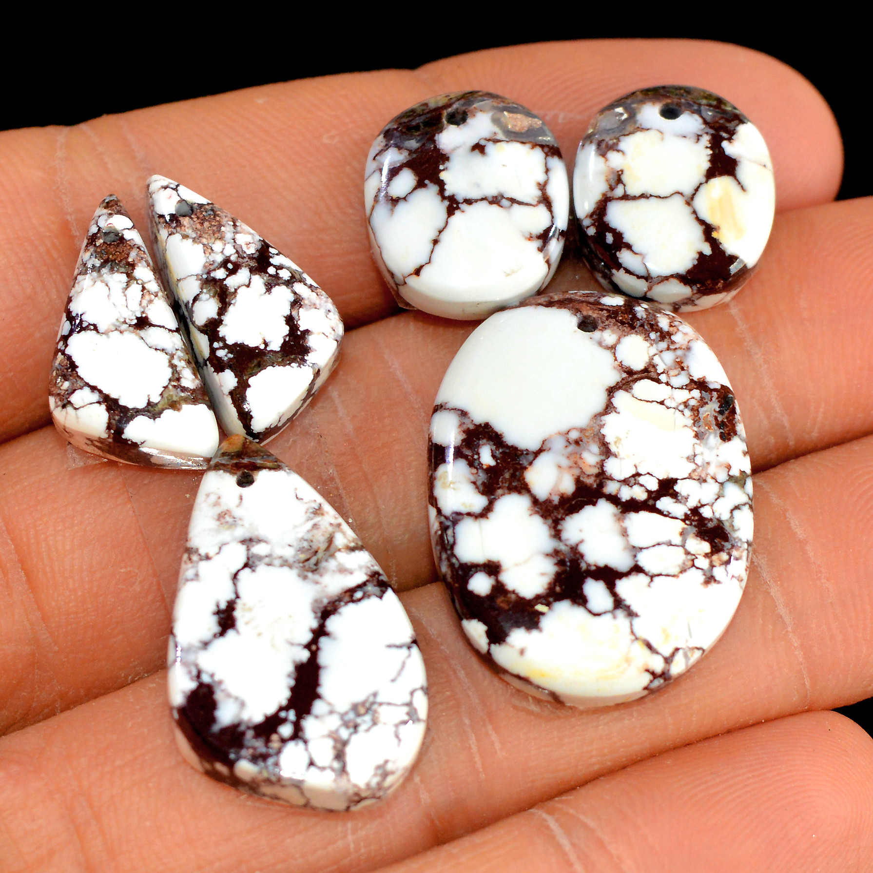2 Sets 70 Cts Natural Wild Horse Magnesite 3 Pcs Set Front Drill For Matching Earring and Pendant Making Gift For Women Silver Jewelry 15513