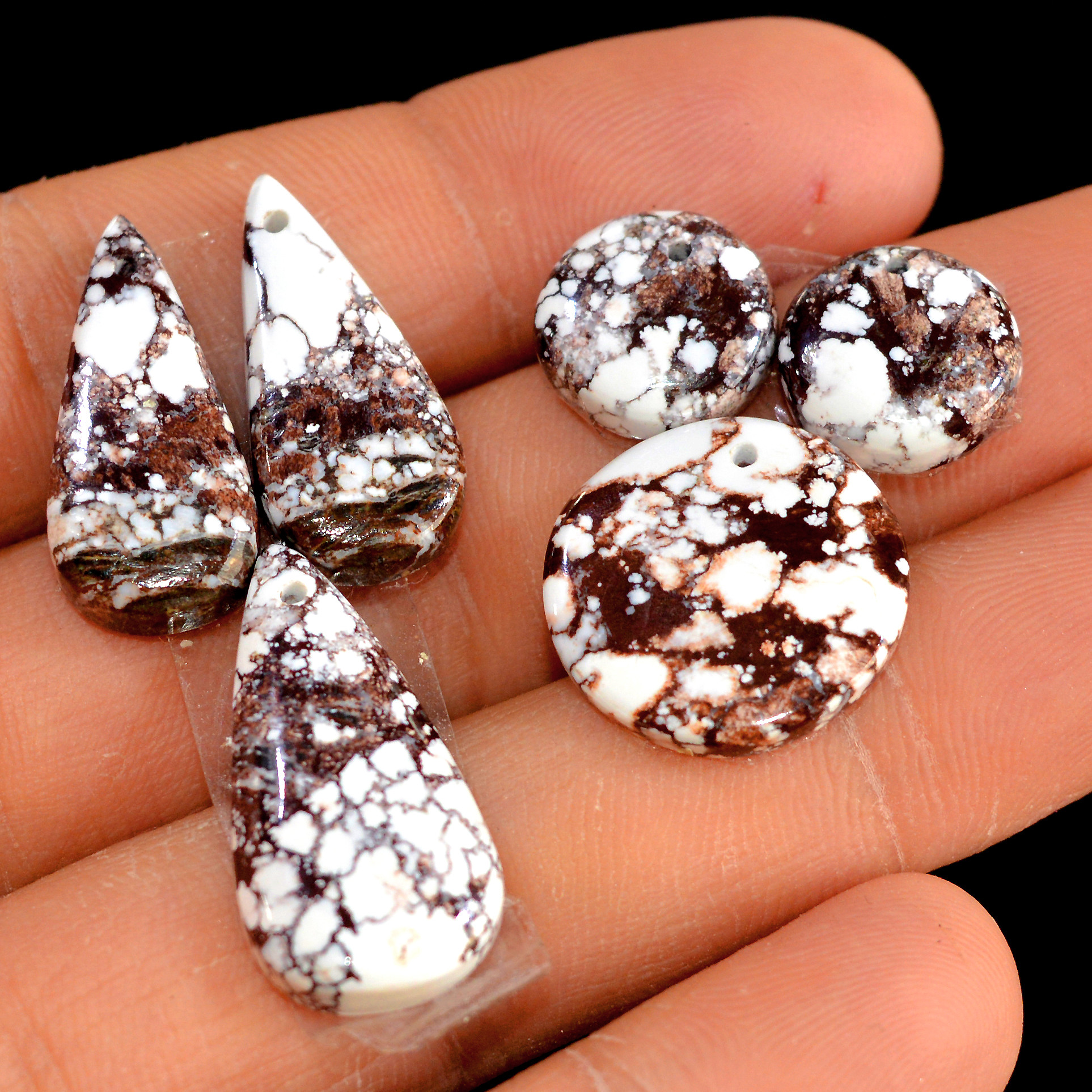 2 Sets 53 Cts Natural Wild Horse Magnesite 3 Pcs Set Front Drill For Matching Earring and Pendant Making Gift For Women Silver Jewelry 15514