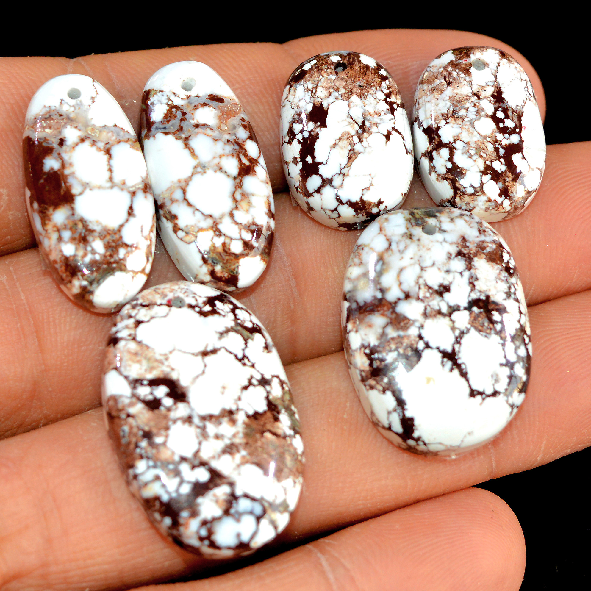 2 Sets 115 Cts Natural Wild Horse Magnesite 3 Pcs Set Front Drill For Matching Earring and Pendant Making Gift For Women Silver Jewelry 15515