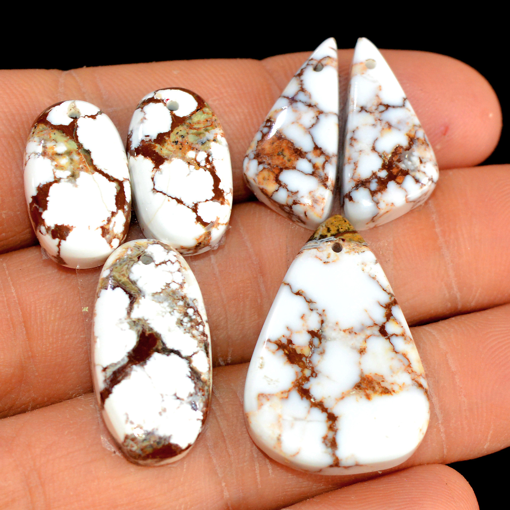 2 Sets 83 Cts Natural Wild Horse Magnesite 3 Pcs Set Front Drill For Matching Earring and Pendant Making Gift For Women Silver Jewelry 15517