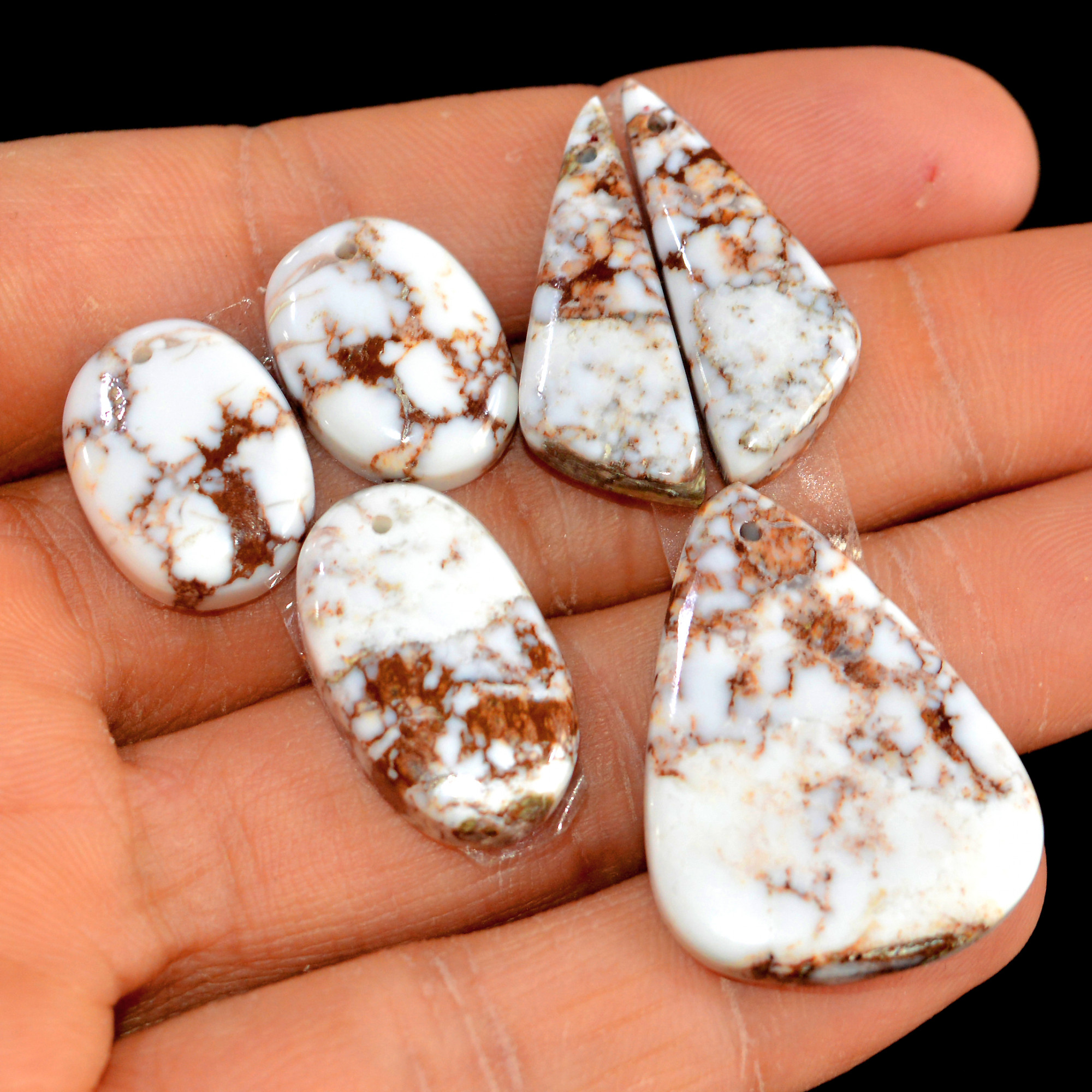 2 Sets 96Cts Natural Wild Horse Jasper Mix Shape and Size Cabochon Lot Semi Precious Loose Drilled Gemstone Jewelry Supply Crystal 15534