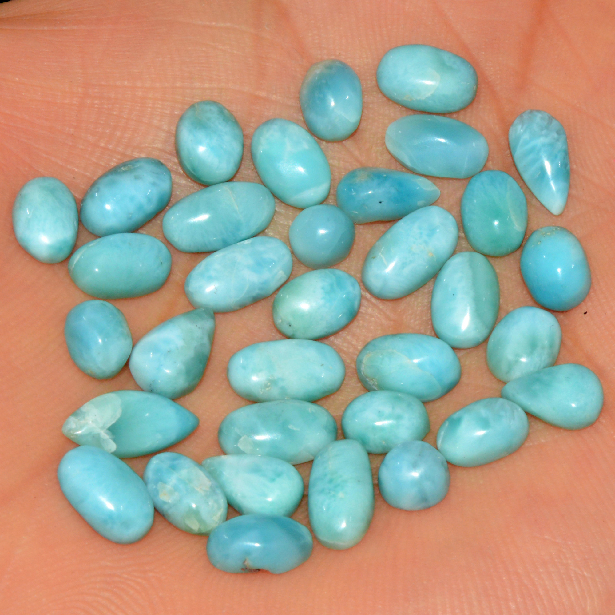 34 Pcs 43 Cts Natural Larimar Cabochon Loose Gemstone Lot Mixed Shapes and Sizes Healing Crystal For Silver Jewelry Making 9x4 4x4mm 15535