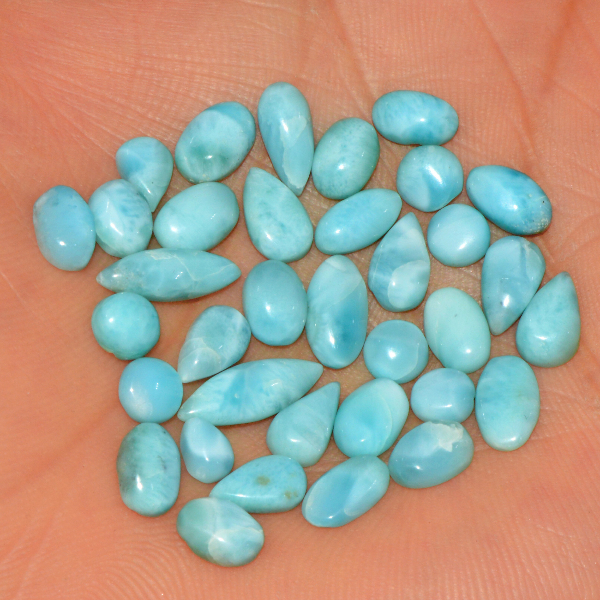 34 Pcs 34 Cts Natural Larimar Cabochon Loose Gemstone Lot Mixed Shapes and Sizes Healing Crystal For Silver Jewelry Making 14x4 4x4mm 15536