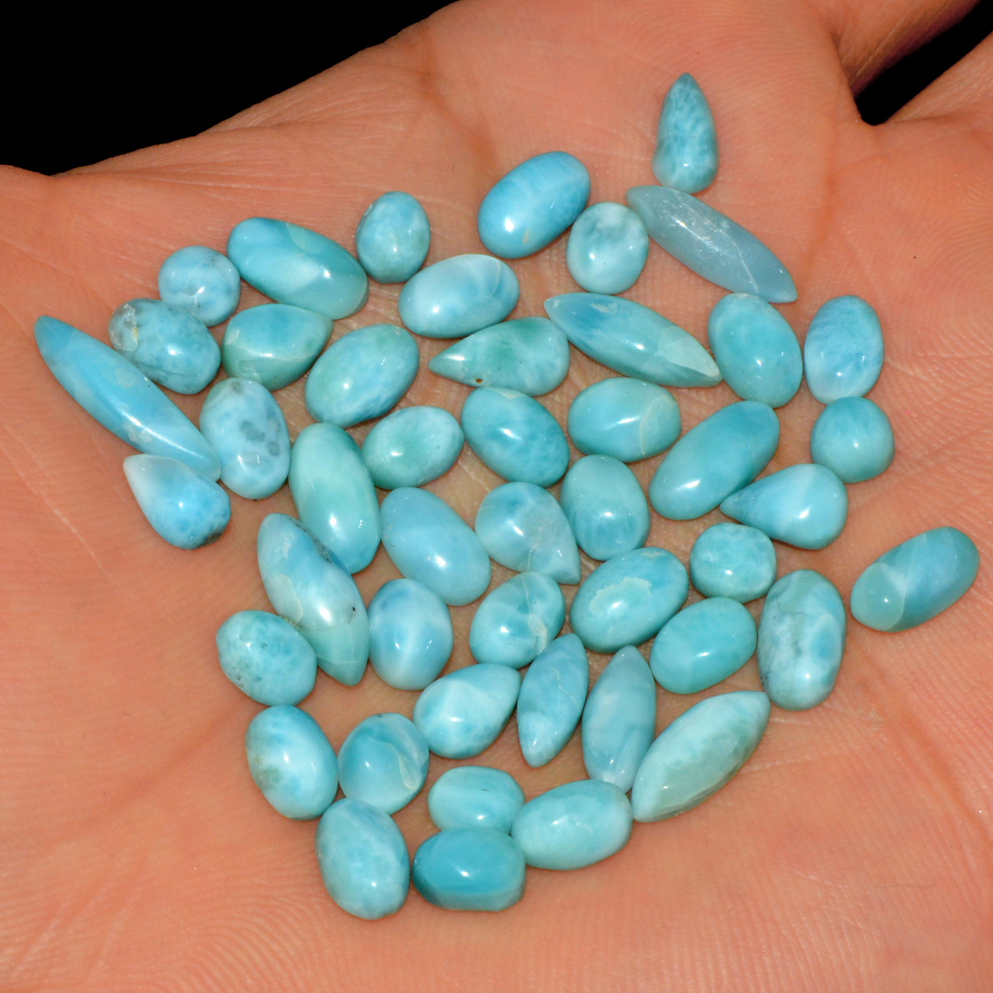 47 Pcs 61 Cts Natural Larimar Cabochon Loose Gemstone Lot Mixed Shapes and Sizes Healing Crystal For Silver Jewelry Making 14x3 4x4mm 15537