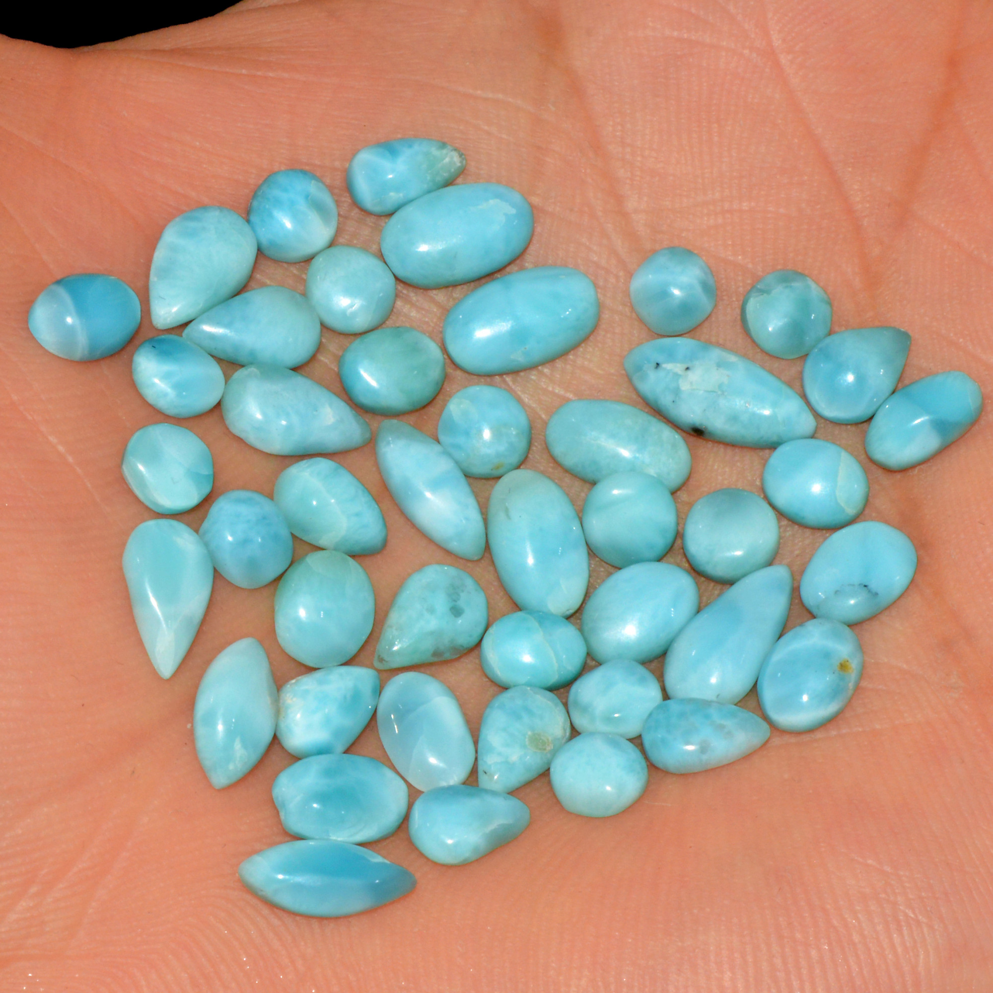 44 Pcs 39 Cts Natural Larimar Cabochon Loose Gemstone Lot Mixed Shapes and Sizes Healing Crystal For Silver Jewelry Making 11x4 4x4mm 15538
