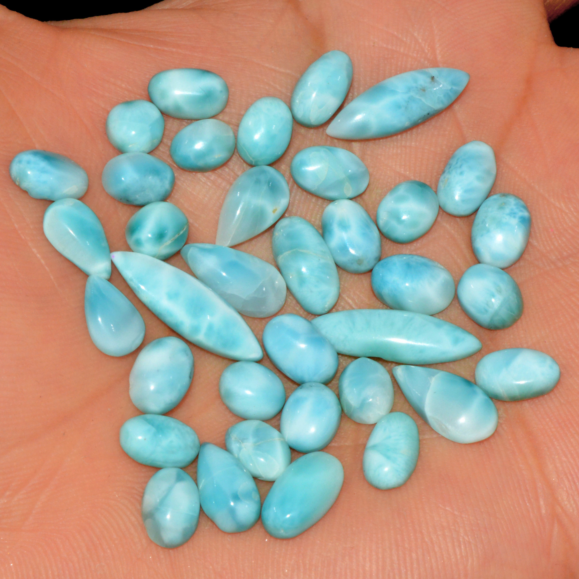 36 Pcs 65 Cts Natural Larimar Cabochon Loose Gemstone Lot Mixed Shapes and Sizes Healing Crystal For Silver Jewelry Making 19x4 5x5mm 15539