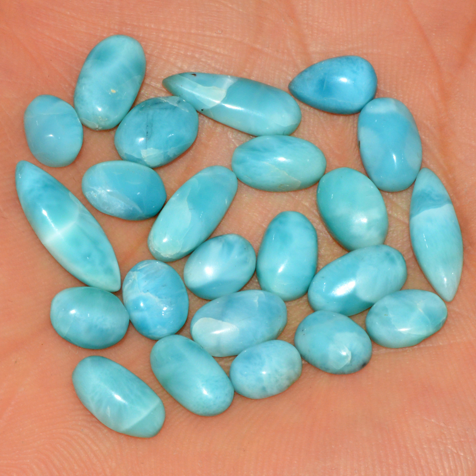 23 Pcs 45 Cts Natural Larimar Cabochon Loose Gemstone Lot Mixed Shapes and Sizes Healing Crystal For Silver Jewelry Making 15x5 5x4mm 15540