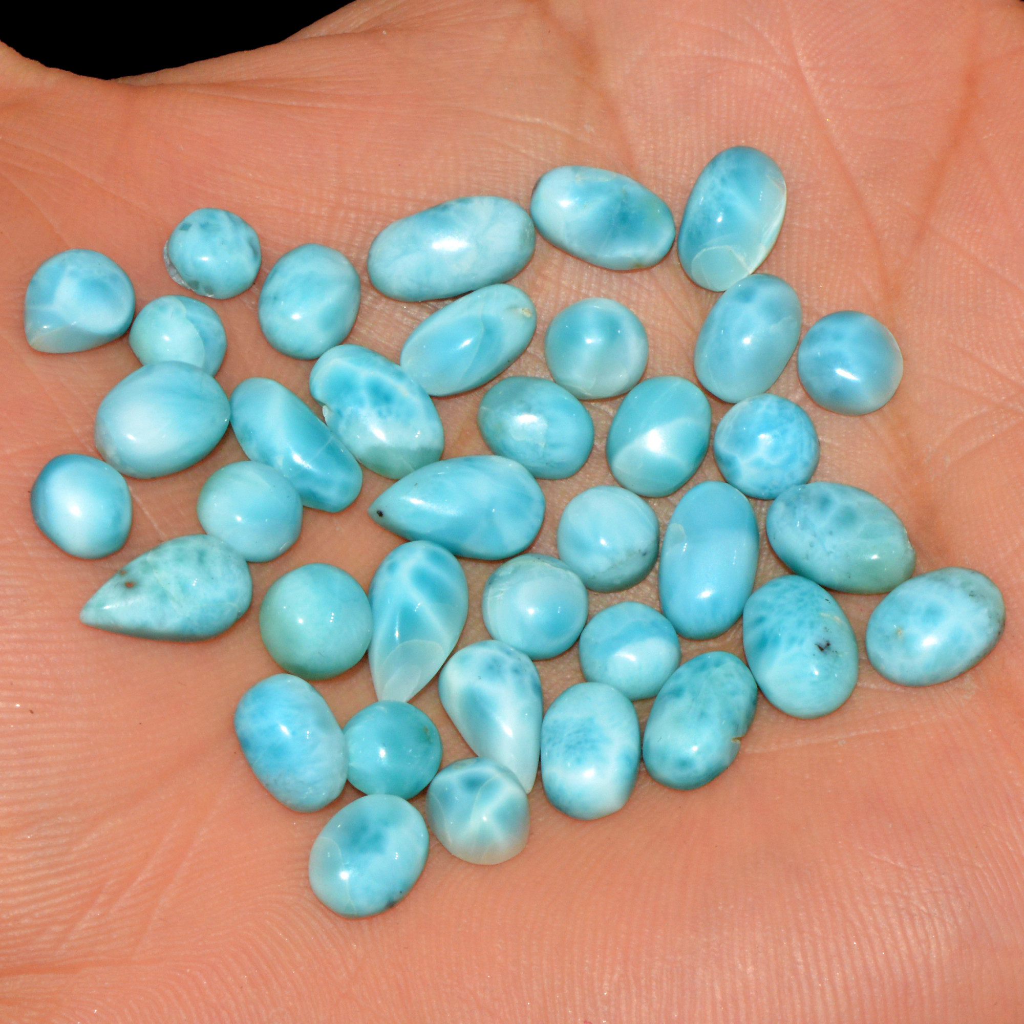 36 Pcs 59 Cts Natural Larimar Cabochon Loose Gemstone Lot Mixed Shapes and Sizes Healing Crystal For Silver Jewelry Making 9x5 4x4mm 15541