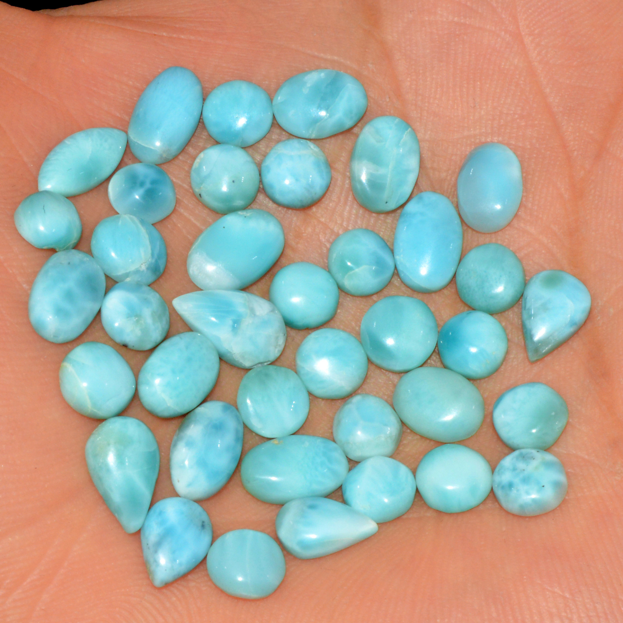 37 Pcs 42 Cts Natural Larimar Cabochon Loose Gemstone Lot Mixed Shapes and Sizes Healing Crystal For Silver Jewelry Making 9x4 4x4mm 15542