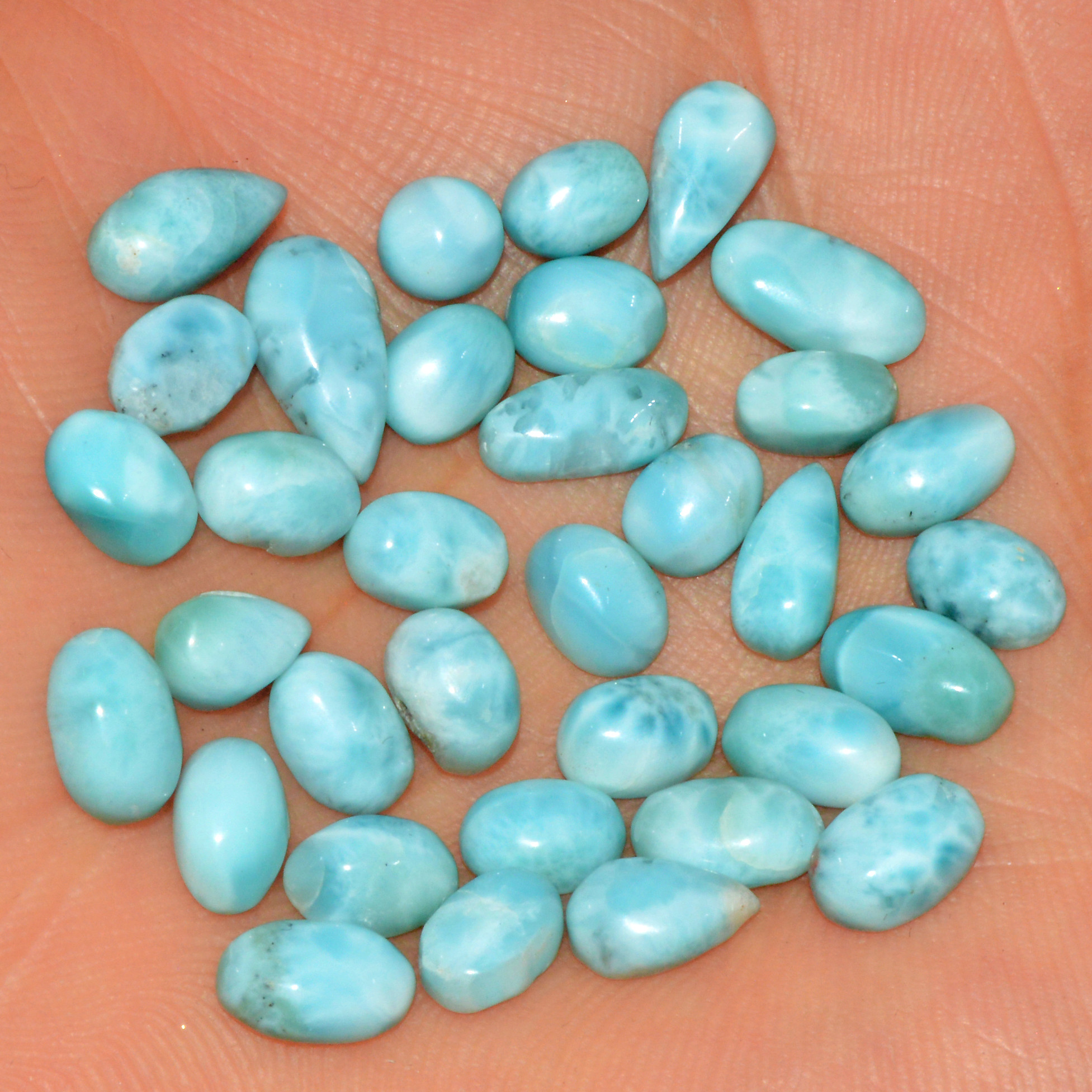 33 Pcs 45 Cts Natural Larimar Cabochon Loose Gemstone Lot Mixed Shapes and Sizes Healing Crystal For Silver Jewelry Making 11x5 4x4mm 15543