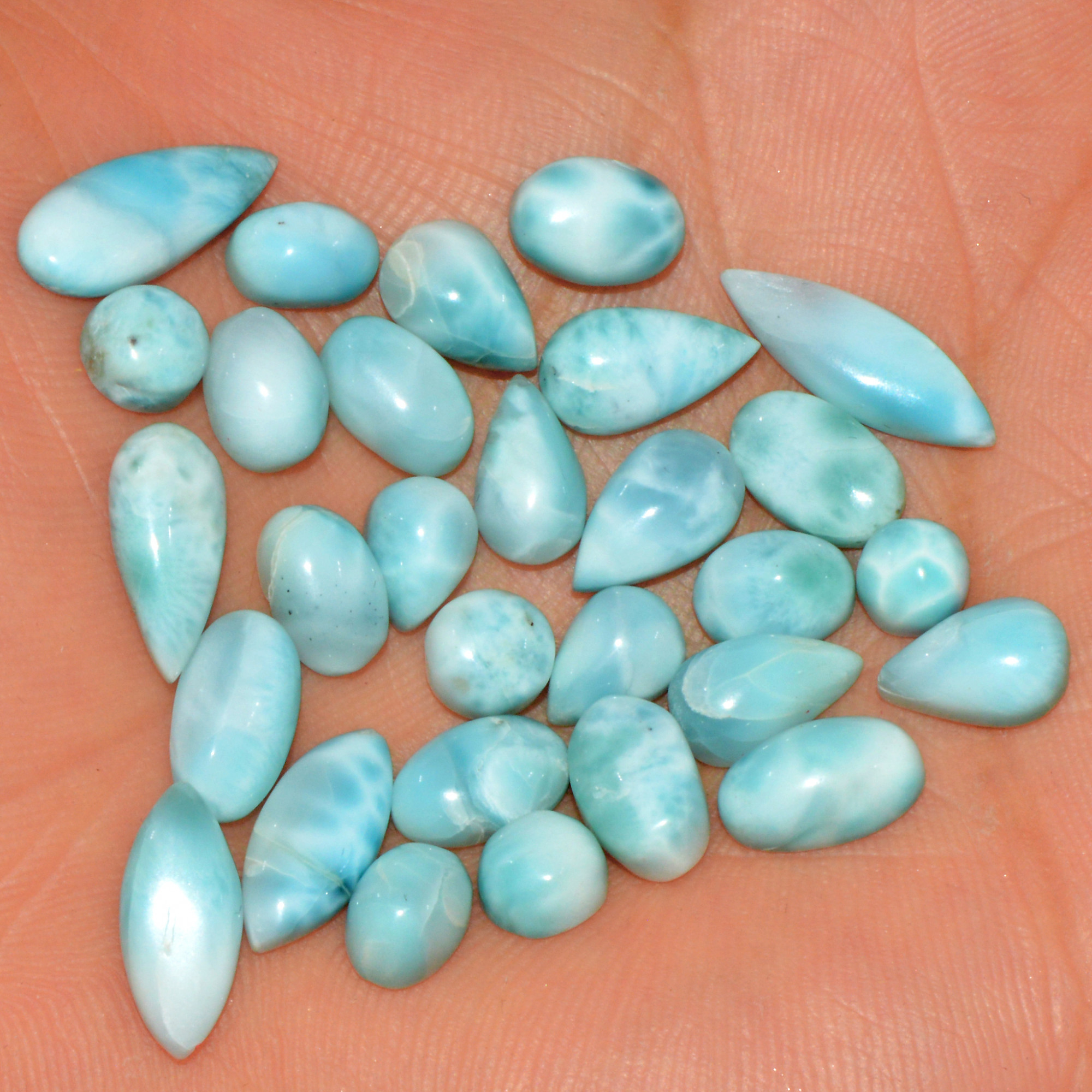 29 Pcs 66 Cts Natural Larimar Cabochon Loose Gemstone Lot Mixed Shapes and Sizes Healing Crystal For Silver Jewelry Making 15x4 4x4mm 15544