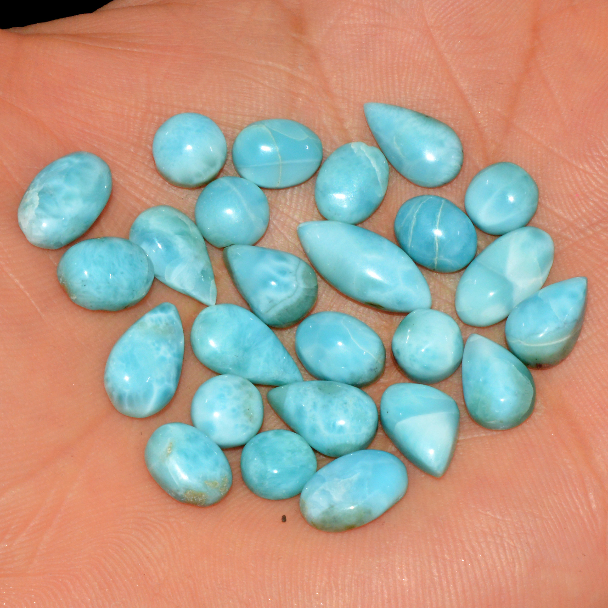 25 Pcs 66 Cts Natural Larimar Cabochon Loose Gemstone Lot Mixed Shapes and Sizes Healing Crystal For Silver Jewelry Making 15x5 5x5mm 15545