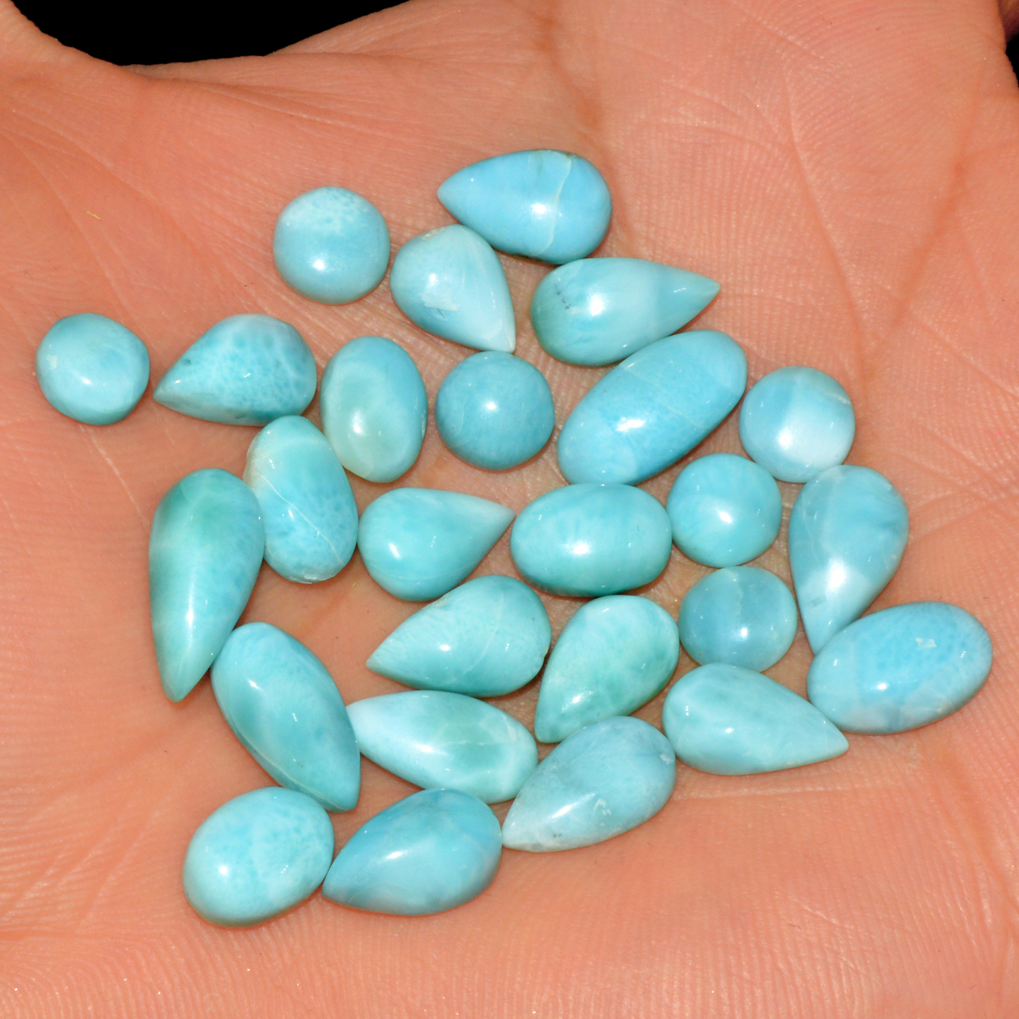 26 Pcs 70 Cts Natural Larimar Cabochon Loose Gemstone Lot Mixed Shapes and Sizes Healing Crystal For Silver Jewelry Making 13x5 5x5mm 15546