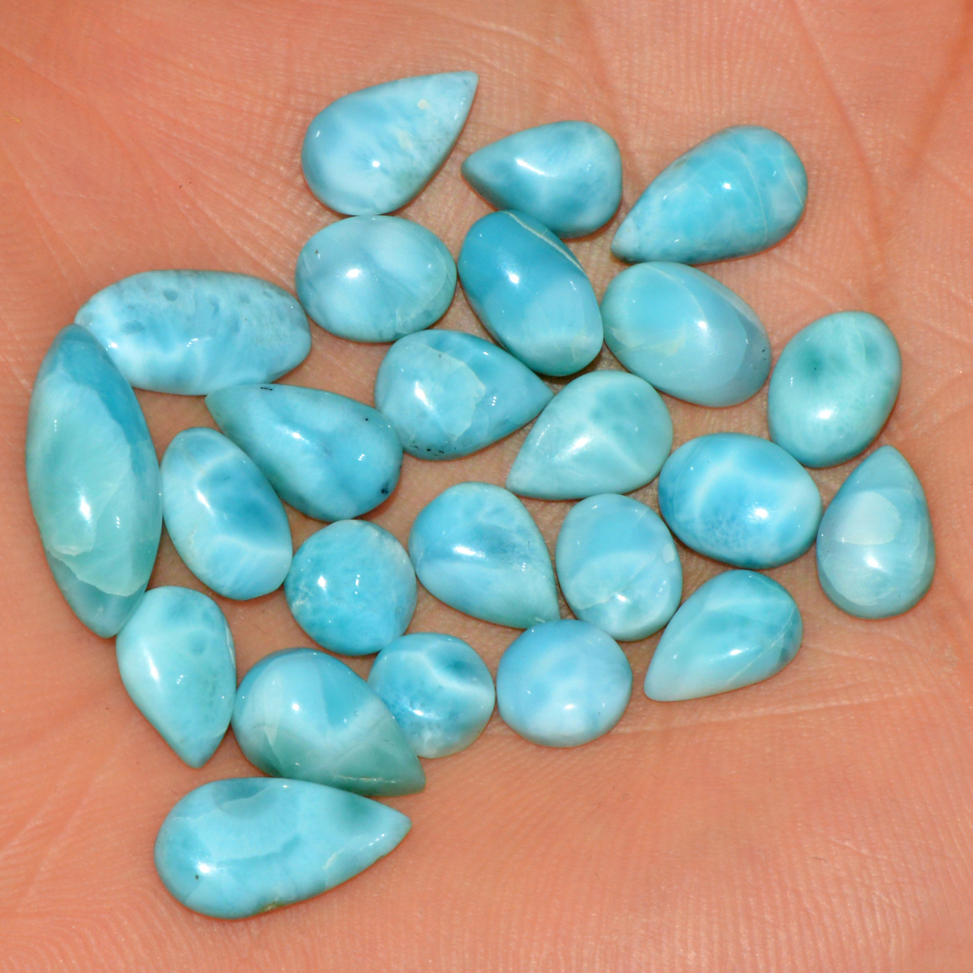 24 Pcs 62 Cts Natural Larimar Cabochon Loose Gemstone Lot Mixed Shapes and Sizes Healing Crystal For Silver Jewelry Making 16x6 6x6mm 15547