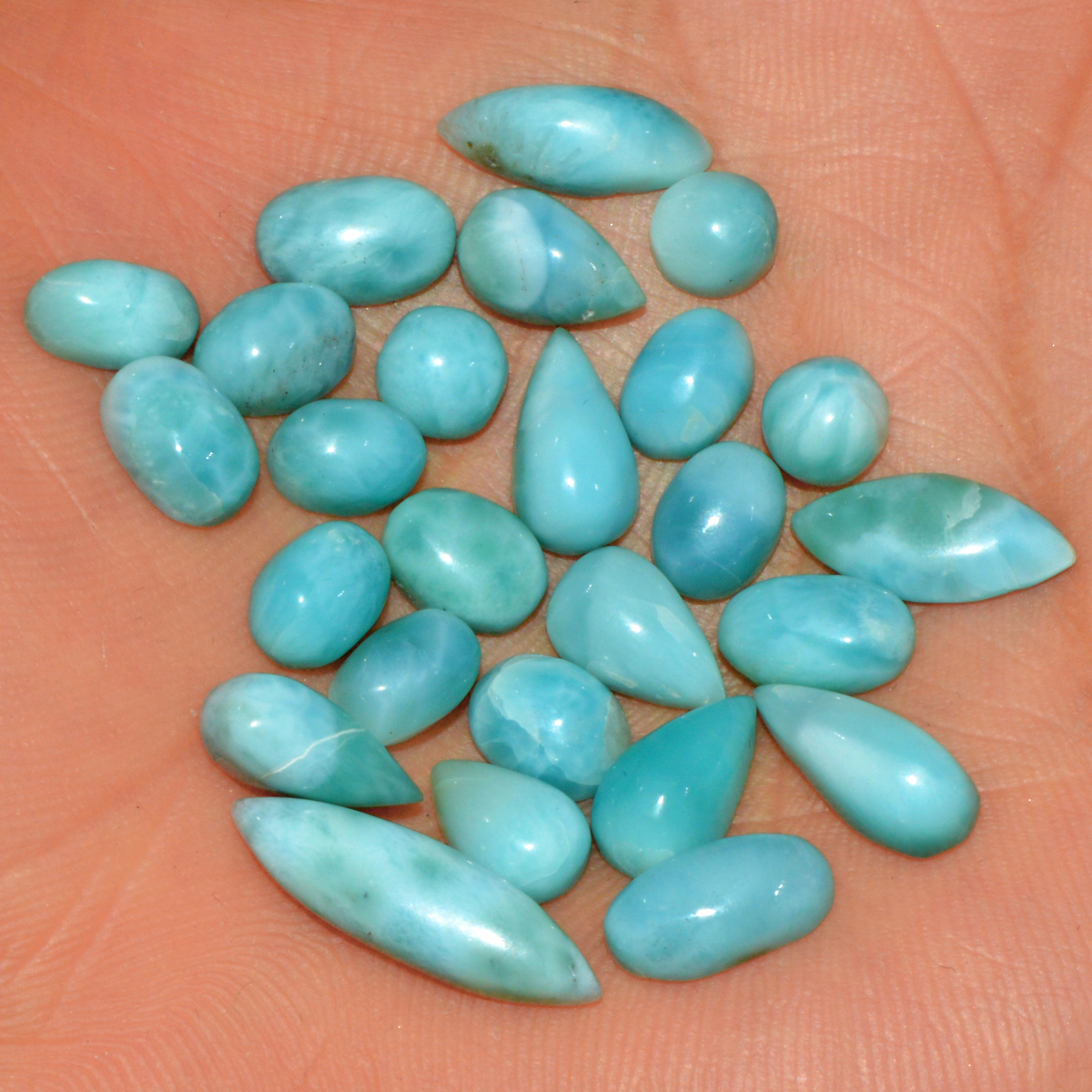 26 Pcs 61 Cts Natural Larimar Cabochon Loose Gemstone Lot Mixed Shapes and Sizes Healing Crystal For Silver Jewelry Making 20x4 5x5mm 15548