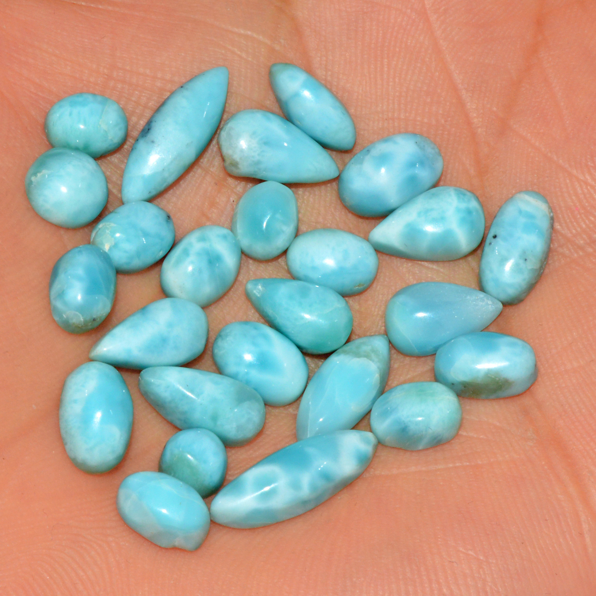 25 Pcs 57 Cts Natural Larimar Cabochon Loose Gemstone Lot Mixed Shapes and Sizes Healing Crystal For Silver Jewelry Making 14x5 4x4mm 15549