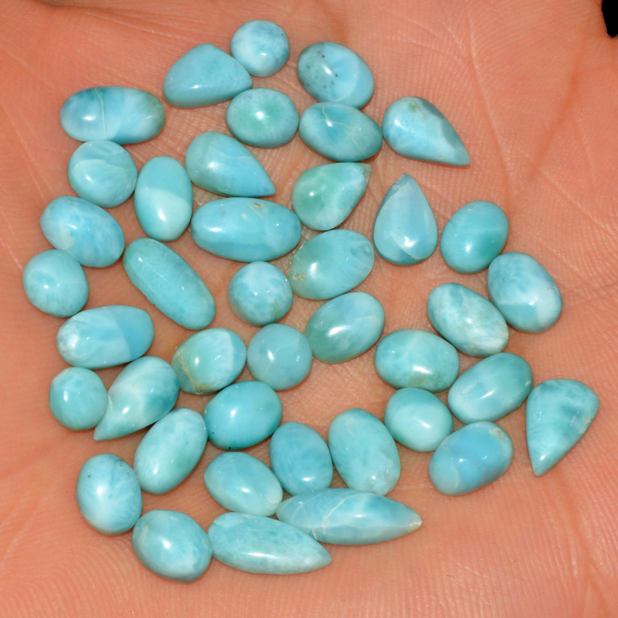41 Pcs 65 Cts Natural Larimar Cabochon Loose Gemstone Lot Mixed Shapes and Sizes Healing Crystal For Silver Jewelry Making 12x4 5x5mm 15550