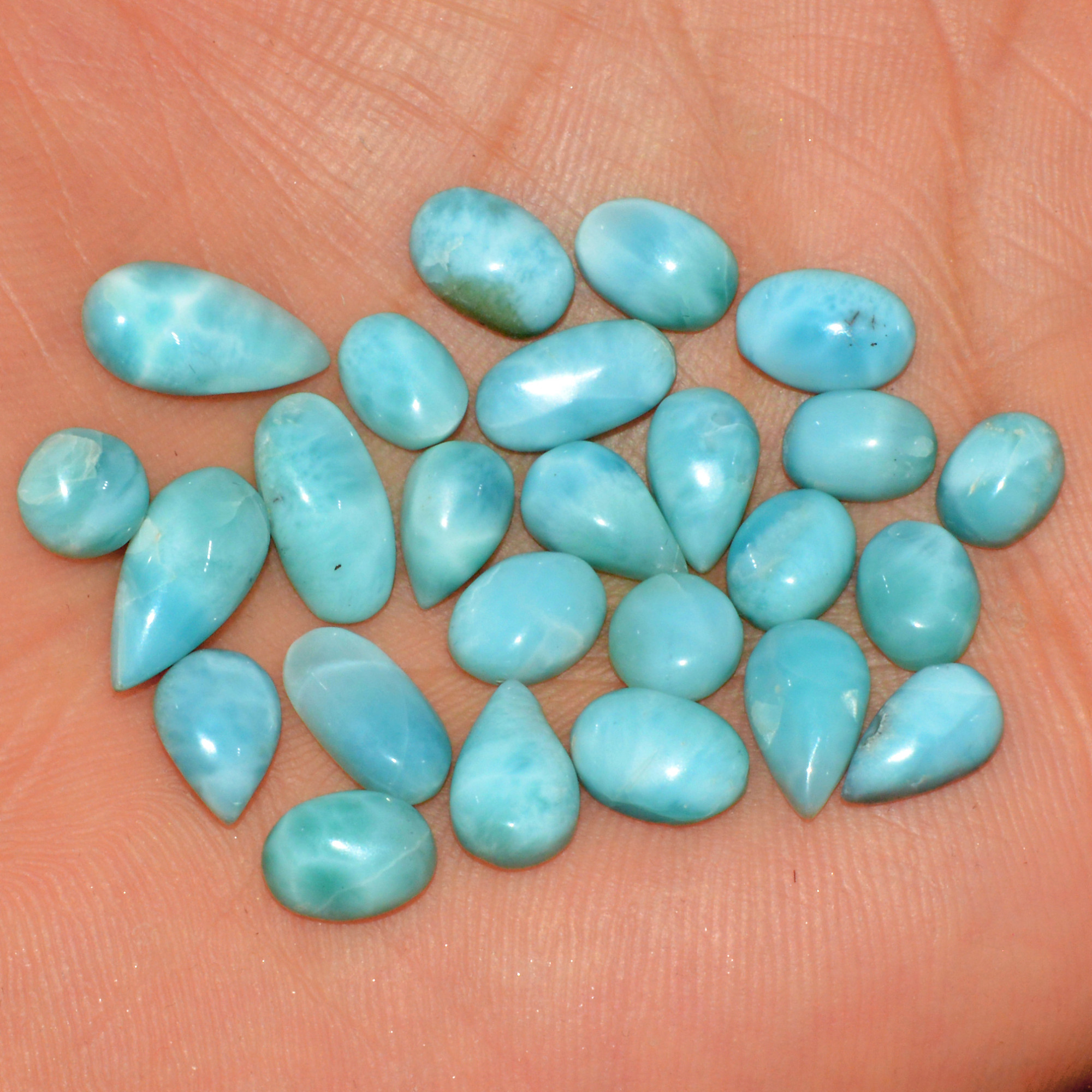 25 Pcs 42 Cts Natural Larimar Cabochon Loose Gemstone Lot Mixed Shapes and Sizes Healing Crystal For Silver Jewelry Making 11x4 5x5mm 15551