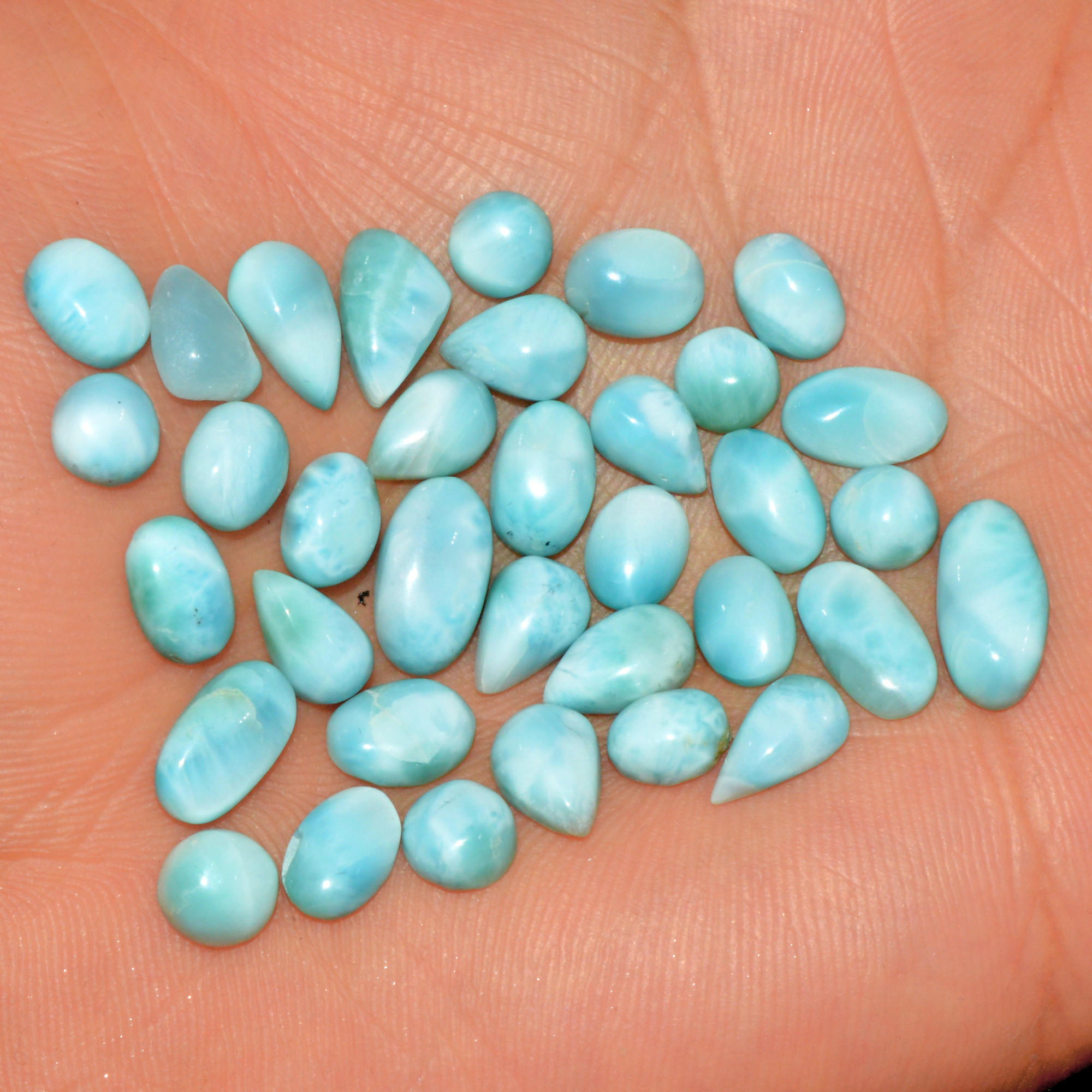 34 Pcs 59 Cts Natural Larimar Cabochon Loose Gemstone Lot Mixed Shapes and Sizes Healing Crystal For Silver Jewelry Making 11x5 5x5mm 15552