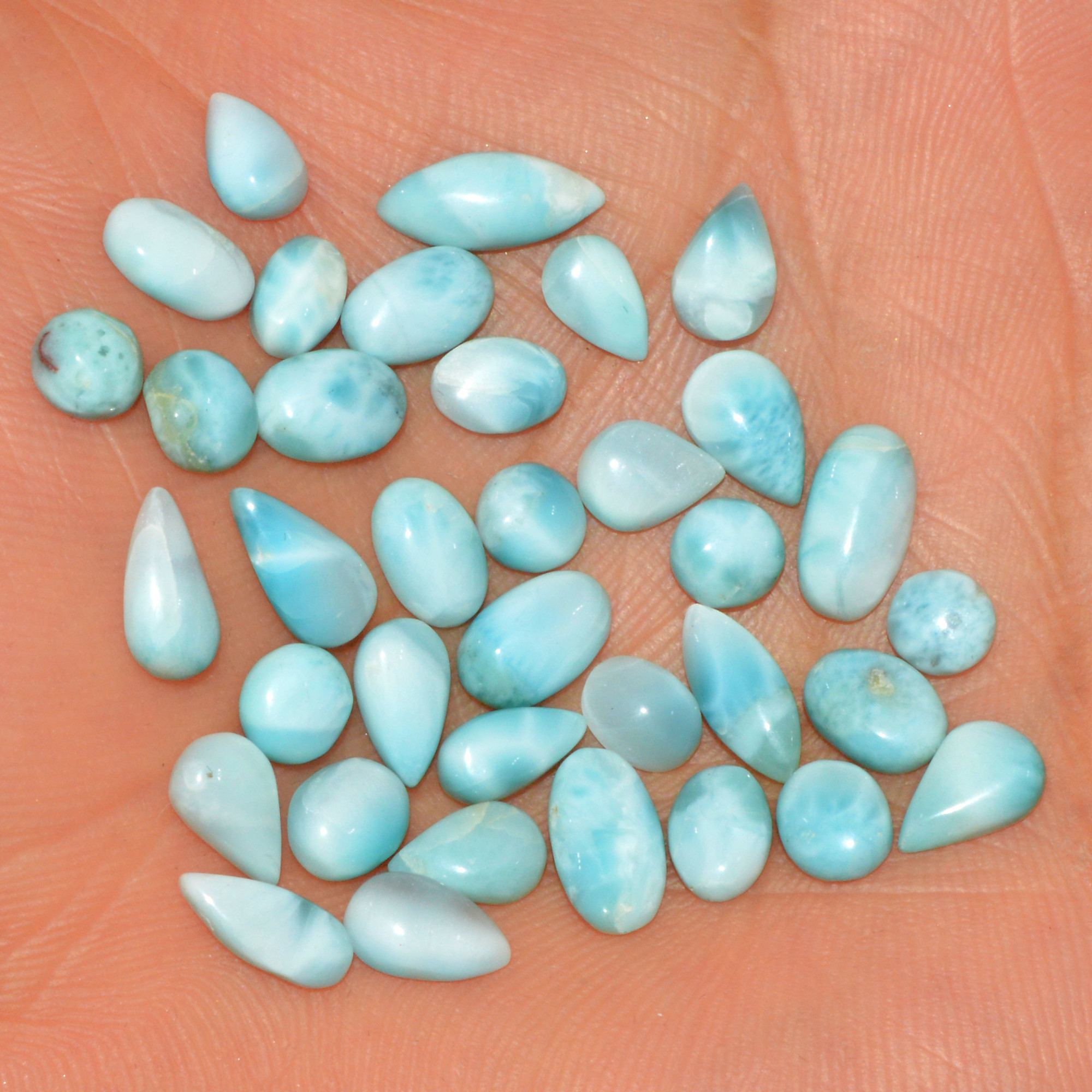36 Pcs 35 Cts Natural Larimar Cabochon Loose Gemstone Lot Mixed Shapes and Sizes Healing Crystal For Silver Jewelry Making 9x4 4x4mm 15553