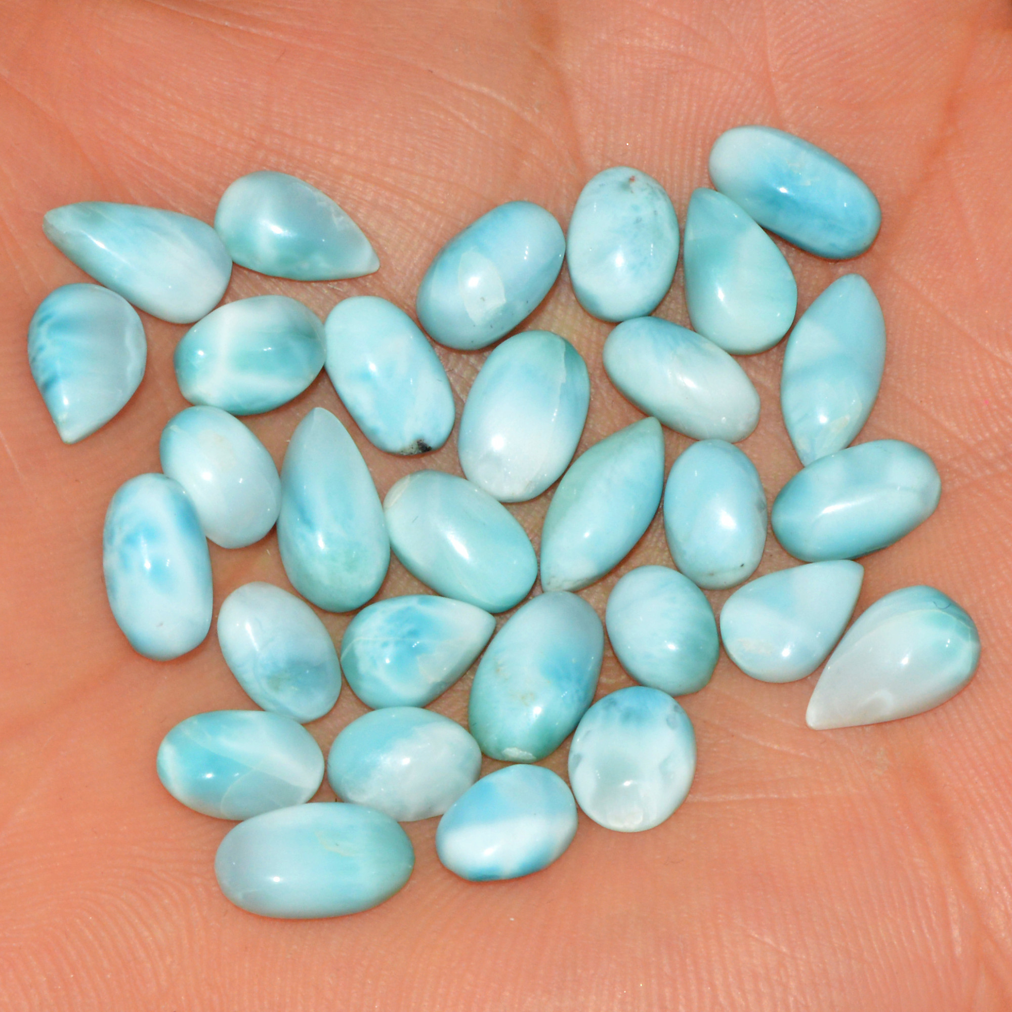 29 Pcs 52 Cts Natural Larimar Cabochon Loose Gemstone Lot Mixed Shapes and Sizes Healing Crystal For Silver Jewelry Making 9x4 6x4mm 15554