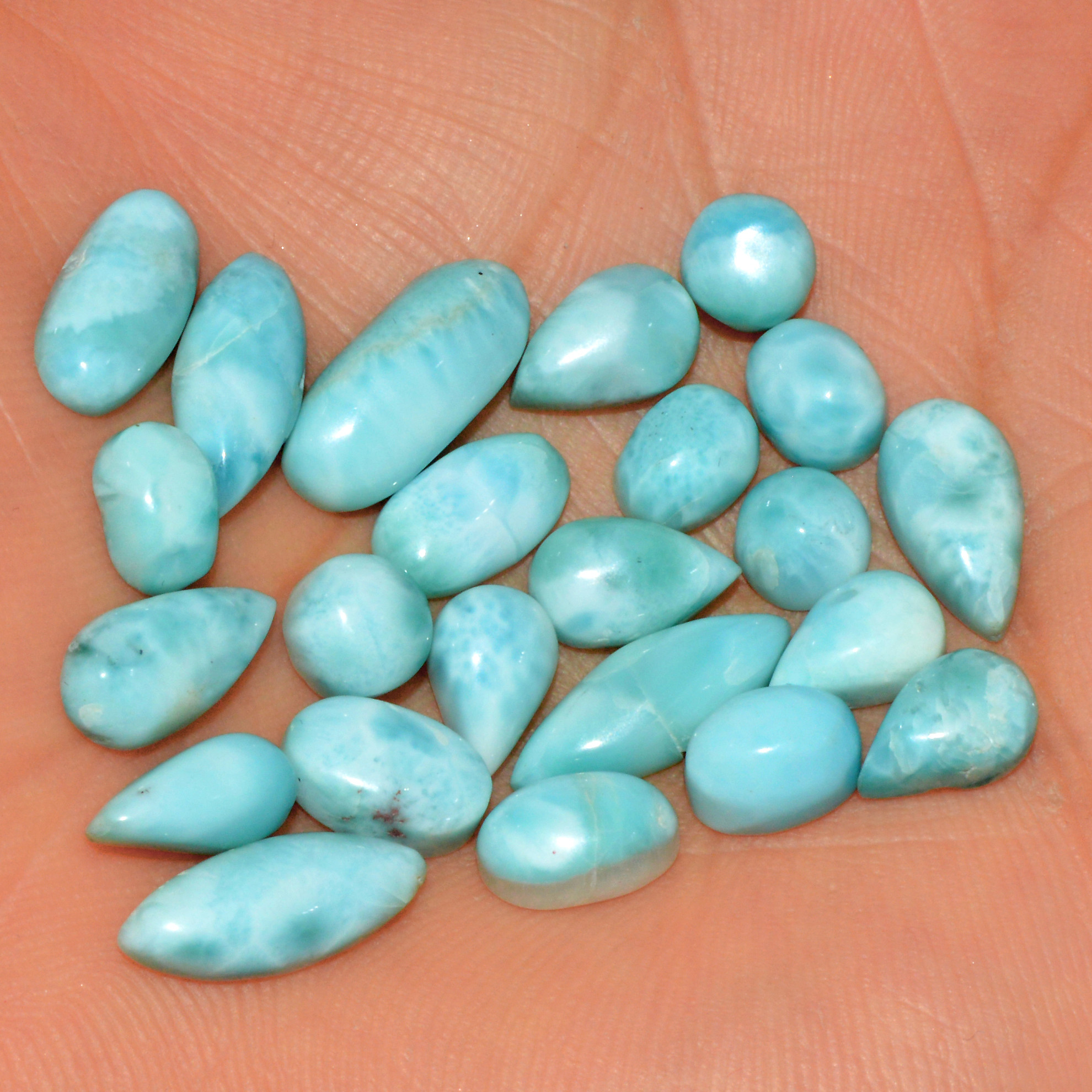23 Pcs 57 Cts Natural Larimar Cabochon Loose Gemstone Lot Mixed Shapes and Sizes Healing Crystal For Silver Jewelry Making 14x5 5x5mm 15555