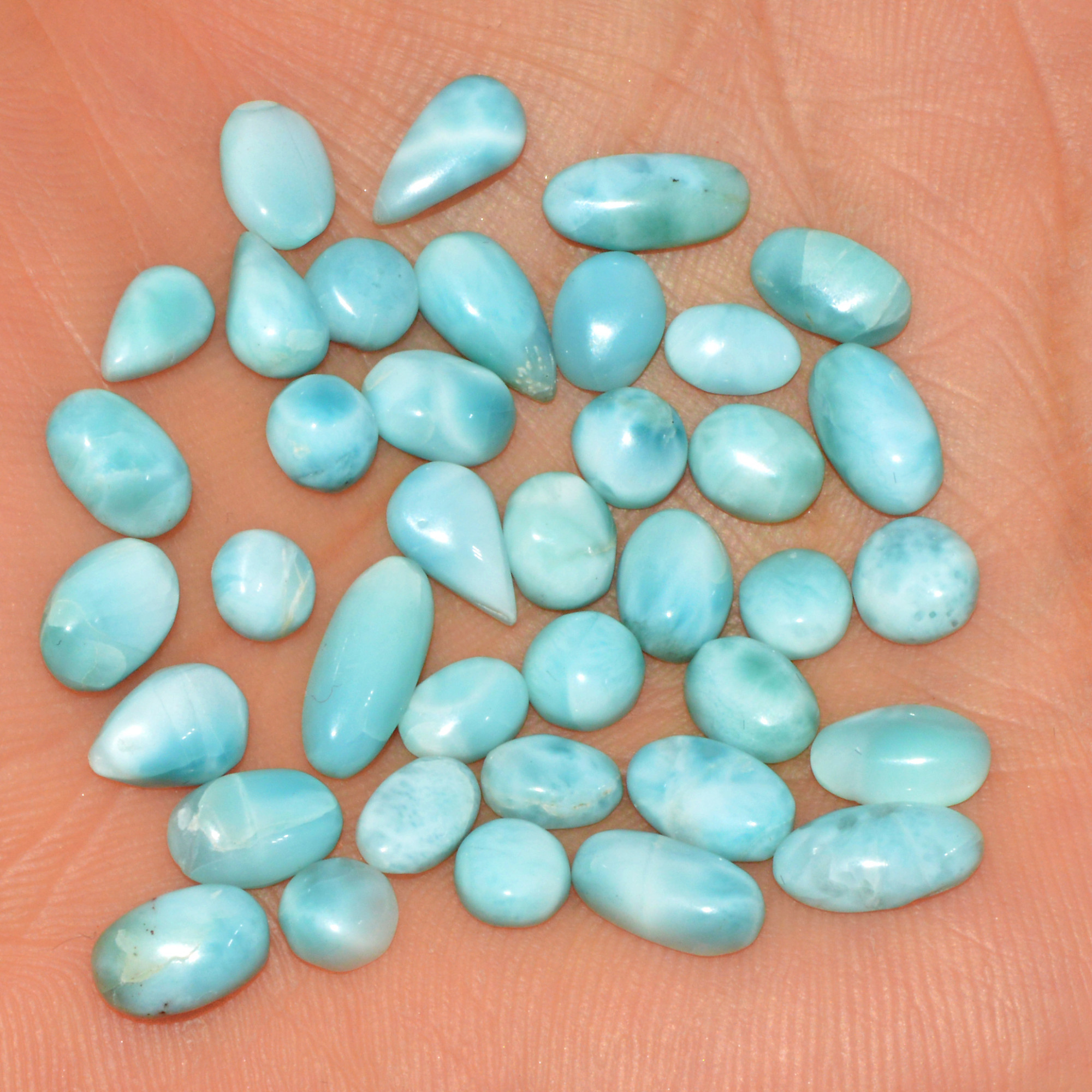 38 Pcs 37 Cts Natural Larimar Cabochon Loose Gemstone Lot Mixed Shapes and Sizes Healing Crystal For Silver Jewelry Making 10x4 4x4mm 15556