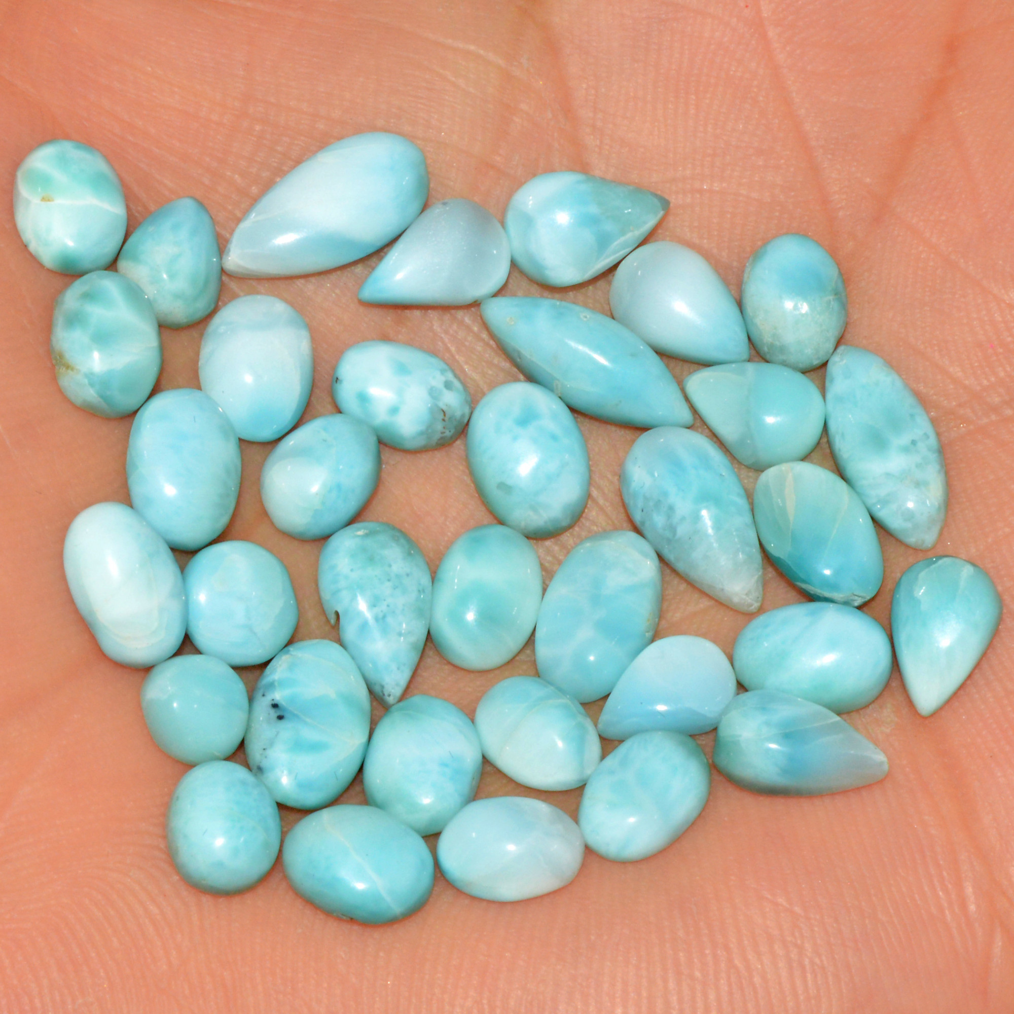 35 Pcs 55 Cts Natural Larimar Cabochon Loose Gemstone Lot Mixed Shapes and Sizes Healing Crystal For Silver Jewelry Making 12x5 5x5mm 15557