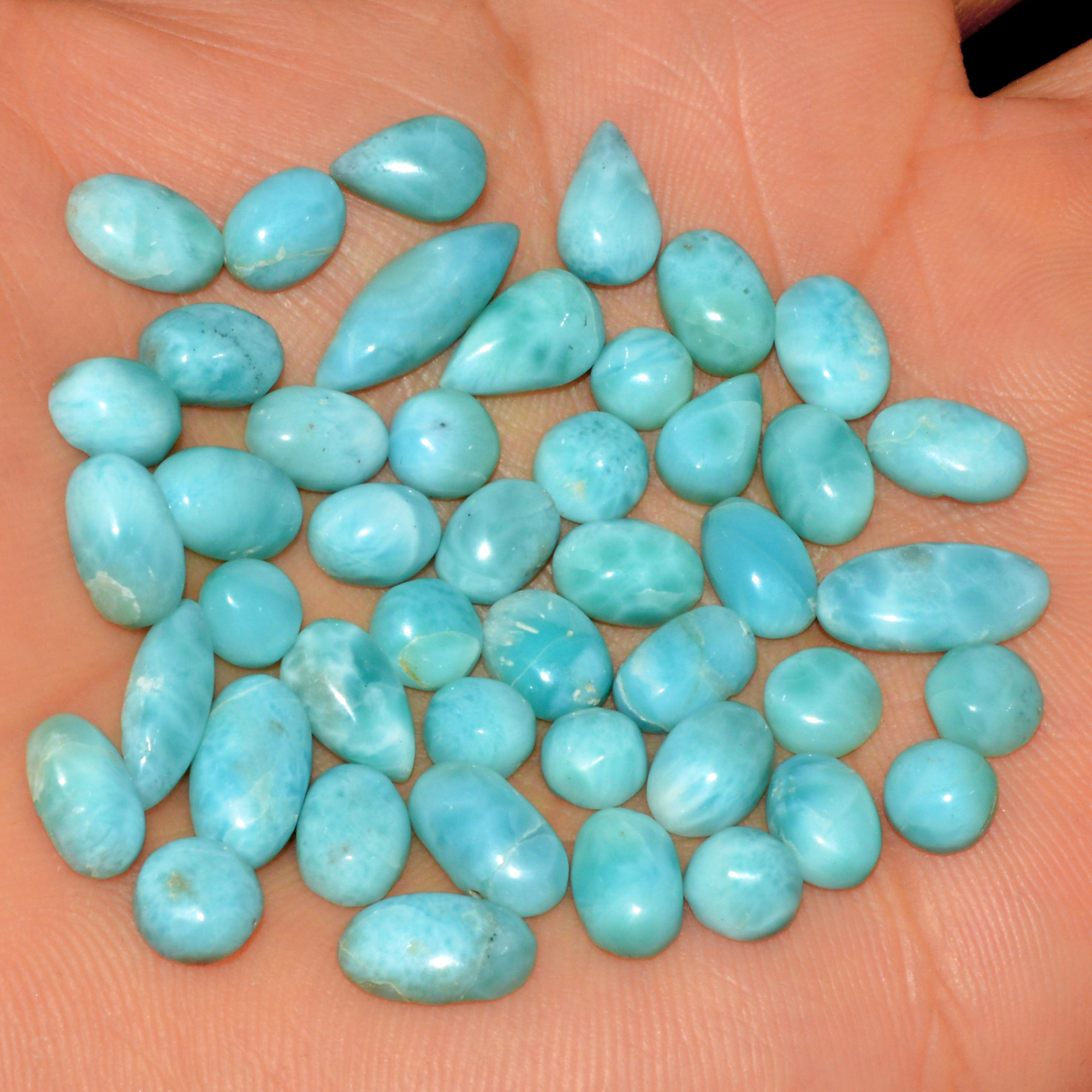 45 Pcs 70 Cts Natural Larimar Cabochon Loose Gemstone Lot Mixed Shapes and Sizes Healing Crystal For Silver Jewelry Making 11x5 4x4mm 15558