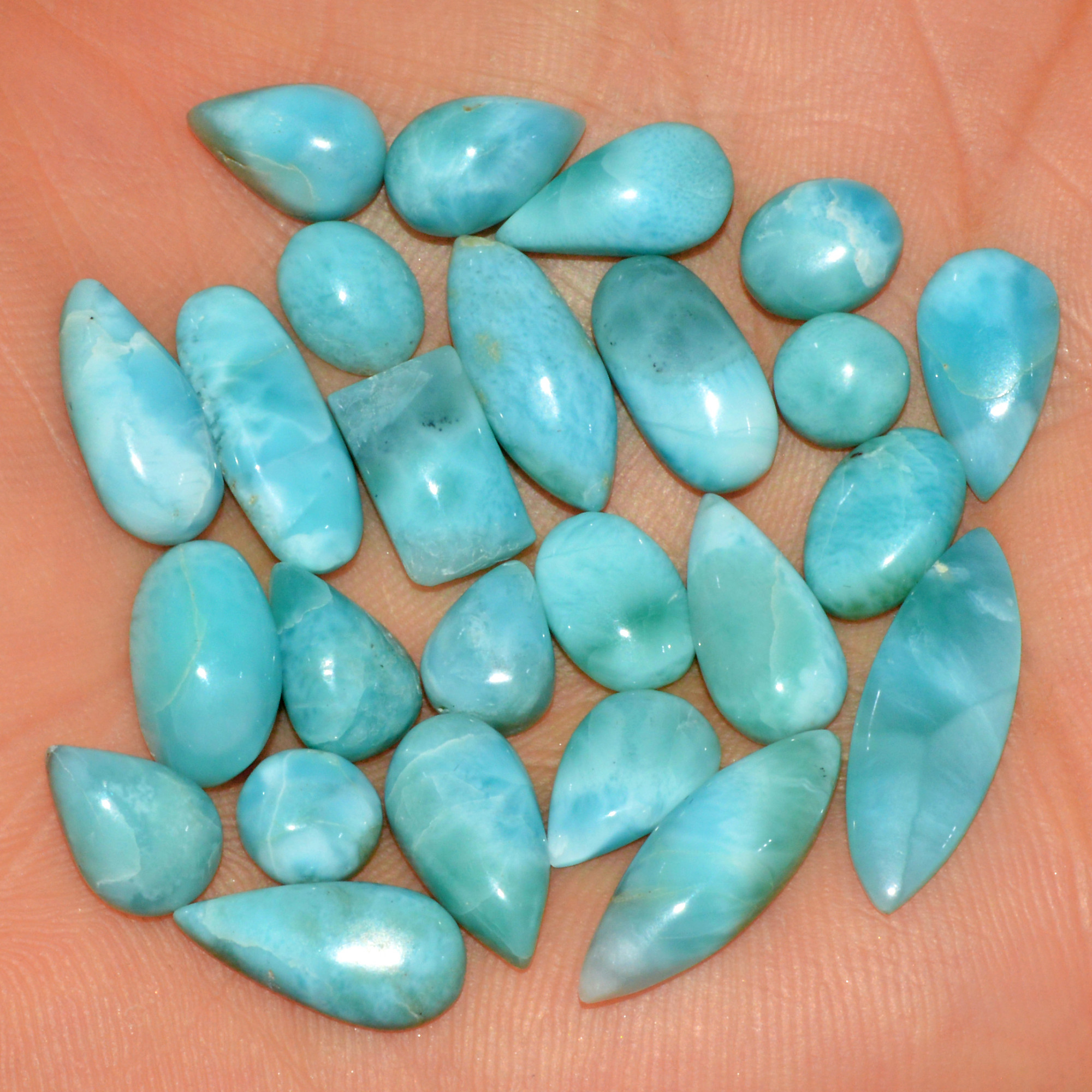 25 Pcs 75 Cts Natural Larimar Cabochon Loose Gemstone Lot Mixed Shapes and Sizes Healing Crystal For Silver Jewelry Making 20x6 5x5mm 15559