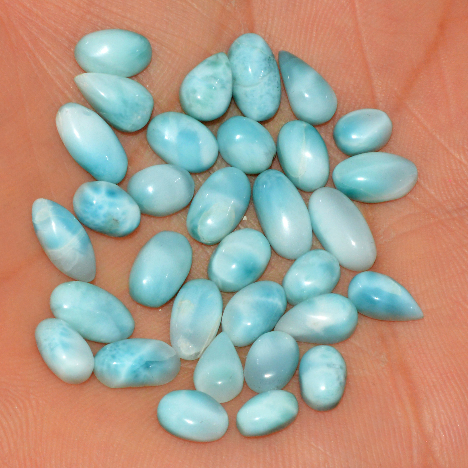 32 Pcs 44 Cts Natural Larimar Cabochon Loose Gemstone Lot Mixed Shapes and Sizes Healing Crystal For Silver Jewelry Making 9x4 4x3mm 15560