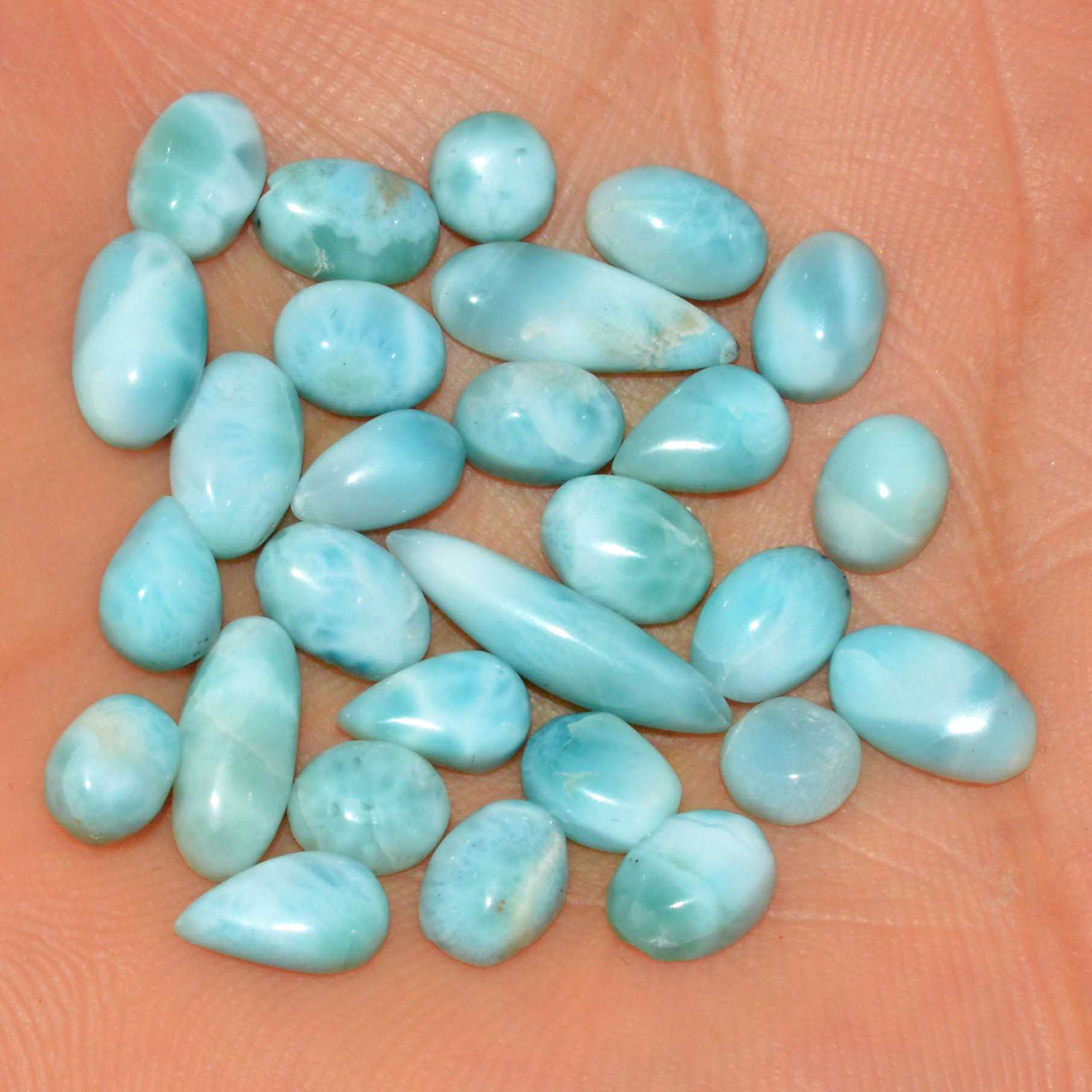 28 Pcs 32 Cts Natural Larimar Cabochon Loose Gemstone Lot Mixed Shapes and Sizes Healing Crystal For Silver Jewelry Making 14x4 4x4mm 15561