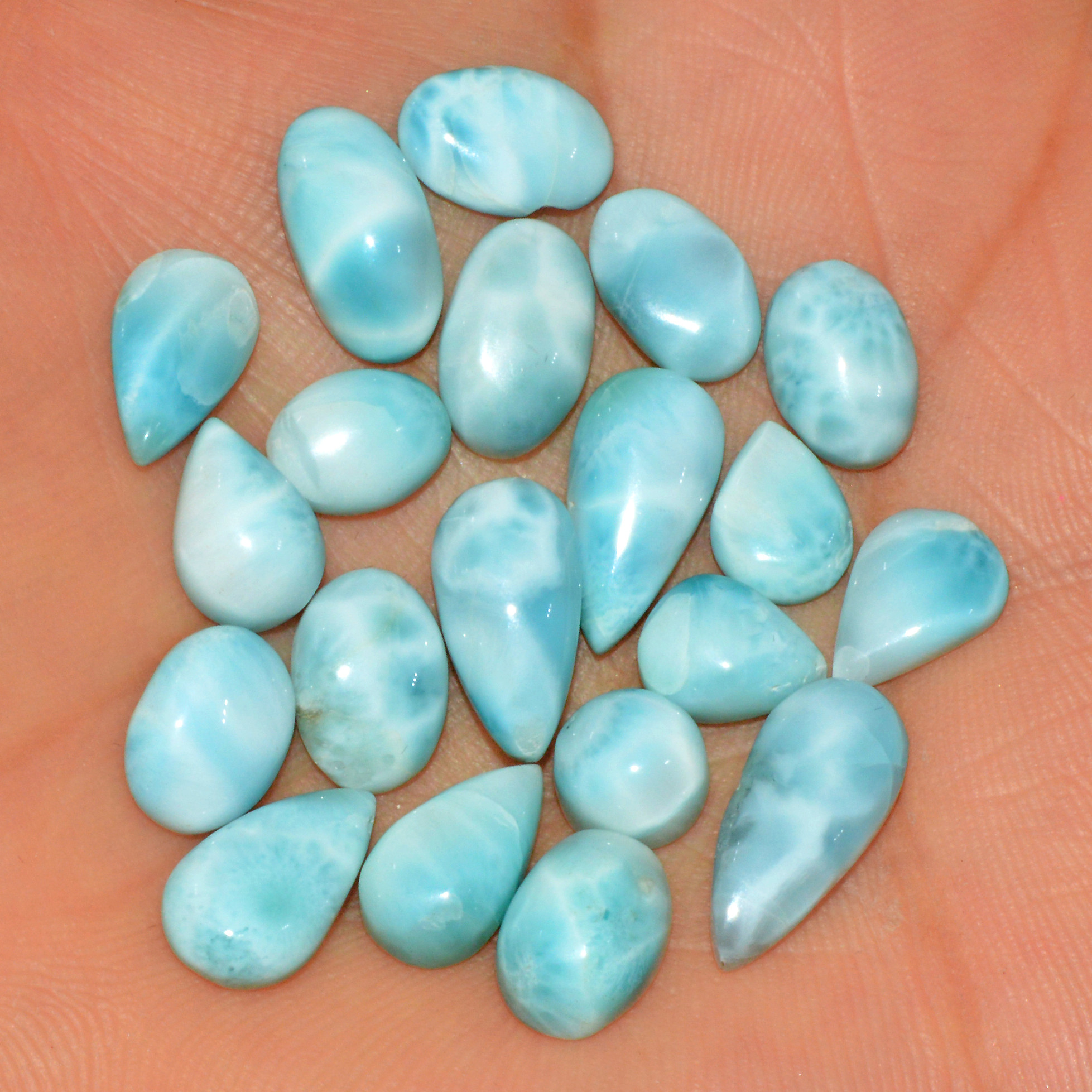 20 Pcs 58 Cts Natural Larimar Cabochon Loose Gemstone Lot Mixed Shapes and Sizes Healing Crystal For Silver Jewelry Making 15x6 5x5mm 15562