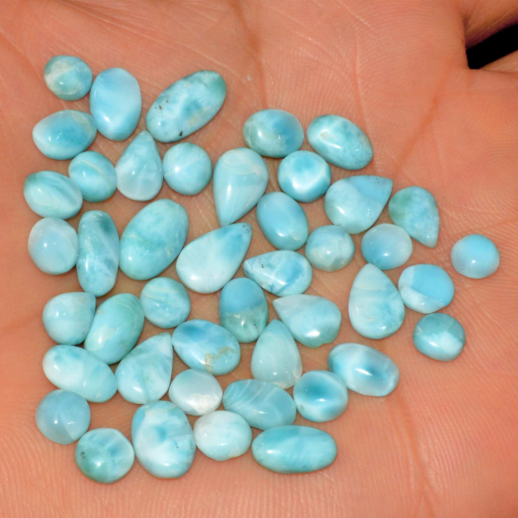 44 Pcs 51 Cts Natural Larimar Cabochon Loose Gemstone Lot Mixed Shapes and Sizes Healing Crystal For Silver Jewelry Making 10x5 4x4mm 15563