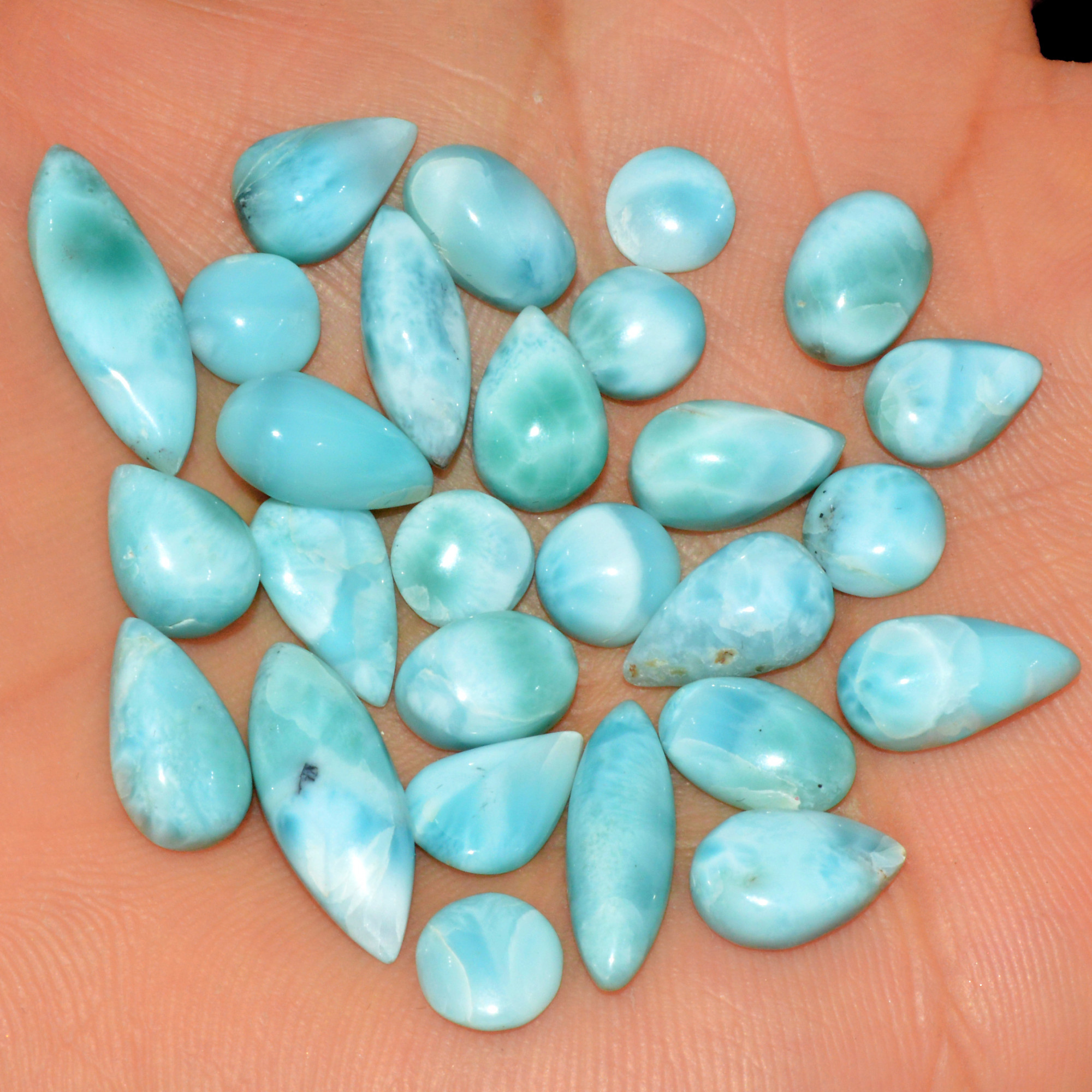 27 Pcs 69 Cts Natural Larimar Cabochon Loose Gemstone Lot Mixed Shapes and Sizes Healing Crystal For Silver Jewelry Making 17x5 5x5mm 15564