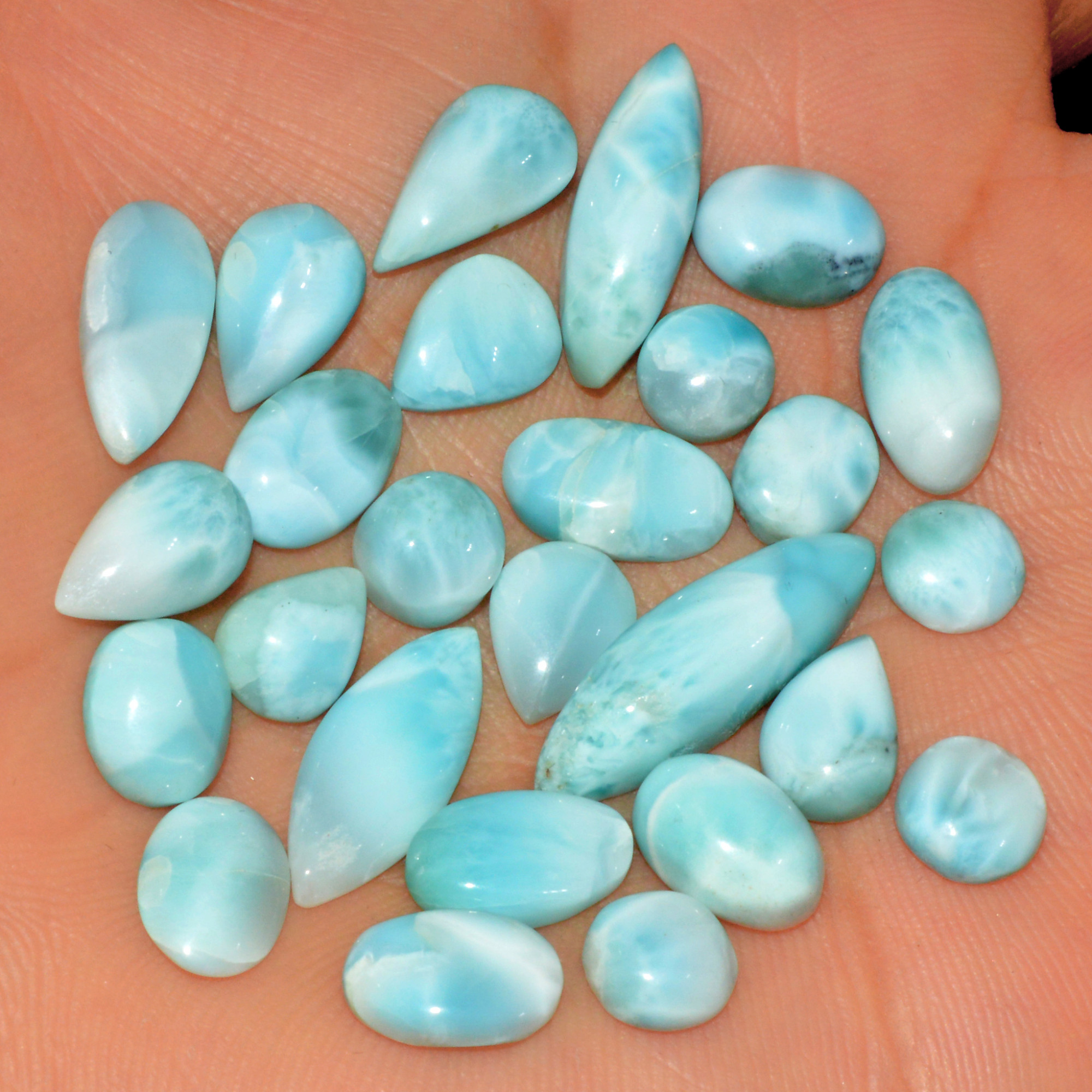 26 Pcs 71 Cts Natural Larimar Loose Cabochon Gemstone Lot Mixed Shapes For Pendants Handmade Crystal Jewelry Supplies  21x6 6x6mm 15565